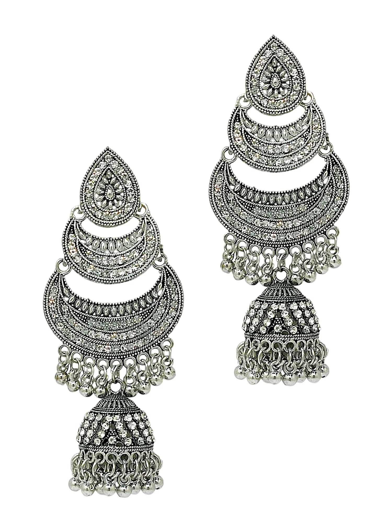 Silver Oxidized Chandbali Drop Earrings