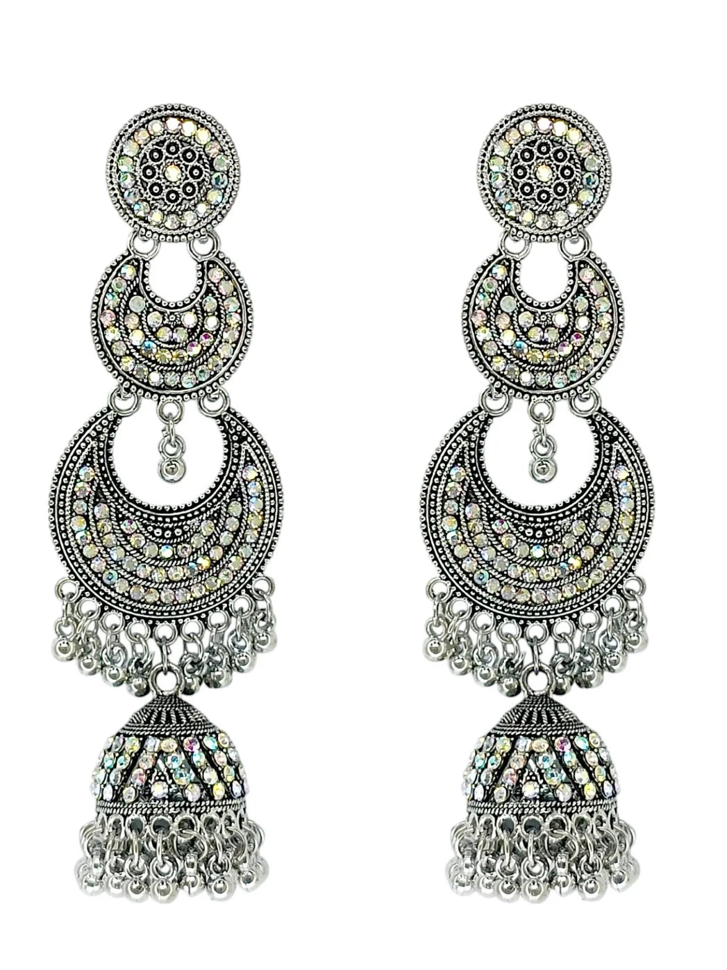 Silver Oxidized Chandbali Drop Earrings