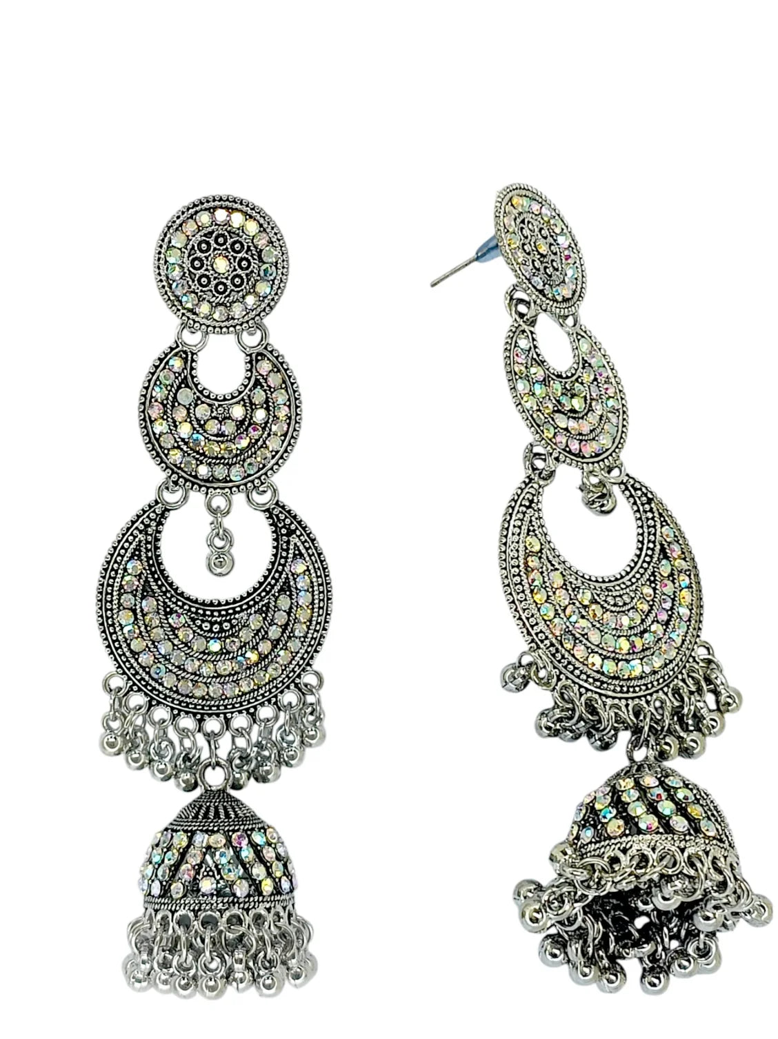 Silver Oxidized Chandbali Drop Earrings