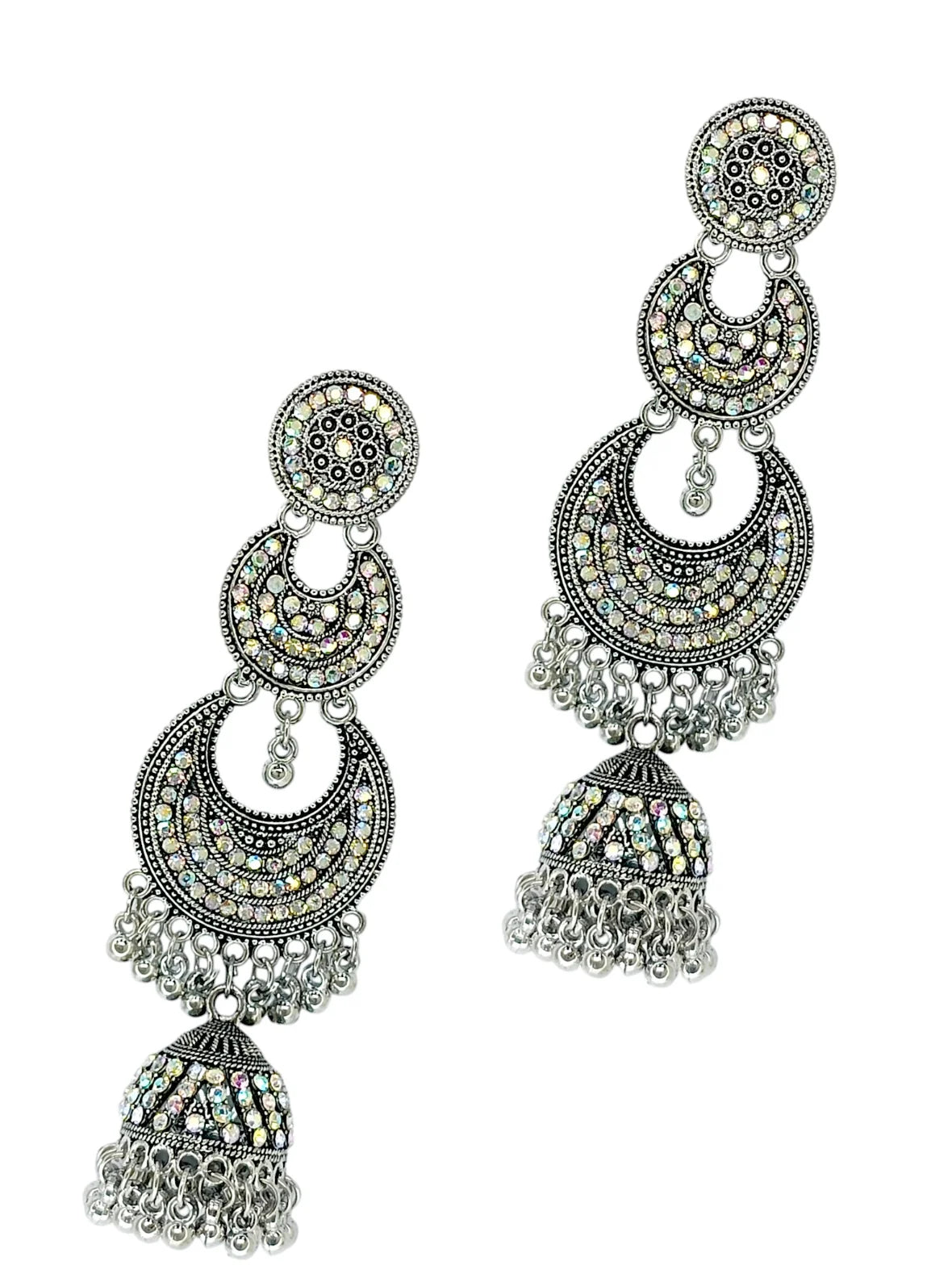 Silver Oxidized Chandbali Drop Earrings