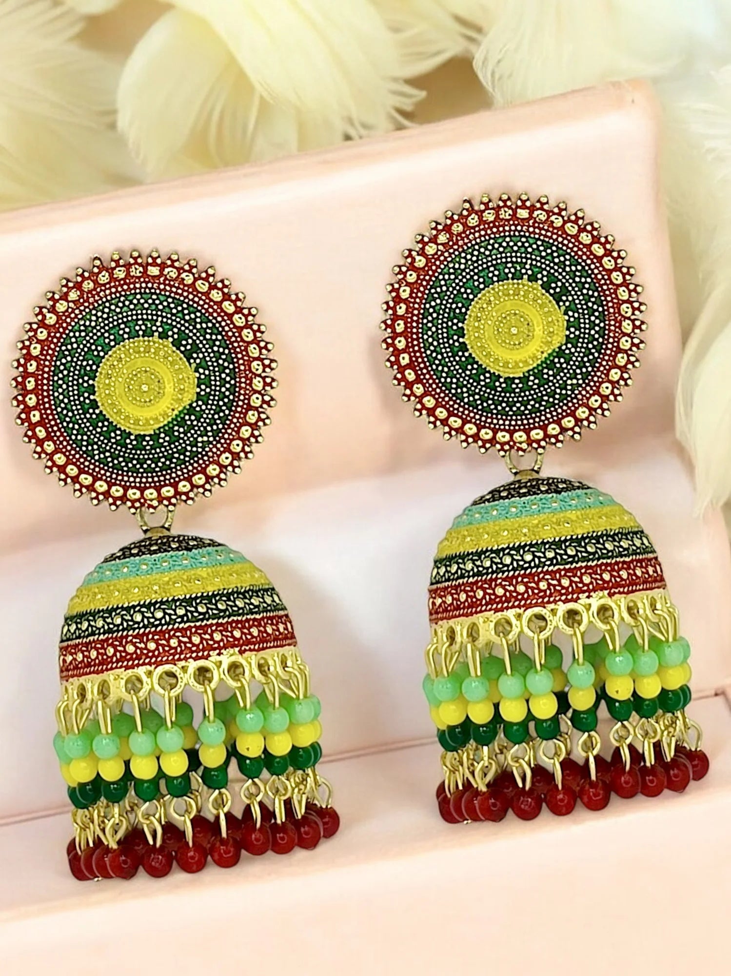 Multicolor Circular Beaded jhumka Earrings