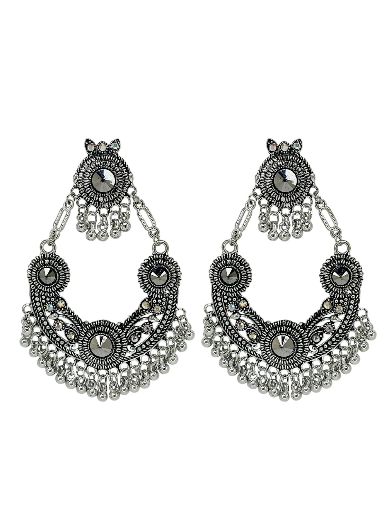 Silver Oxidized CZ Stone Drop Earrings