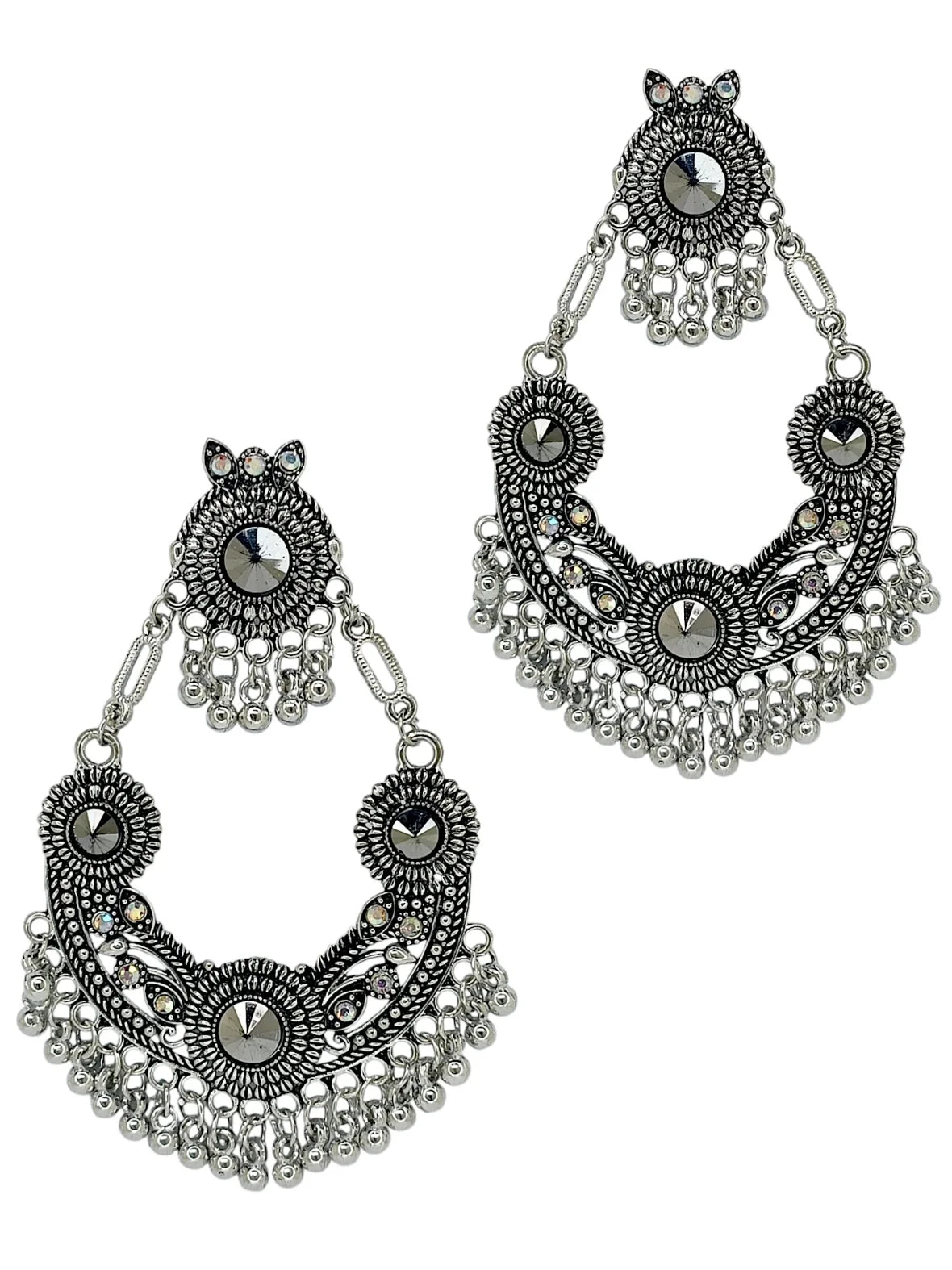 Silver Oxidized CZ Stone Drop Earrings