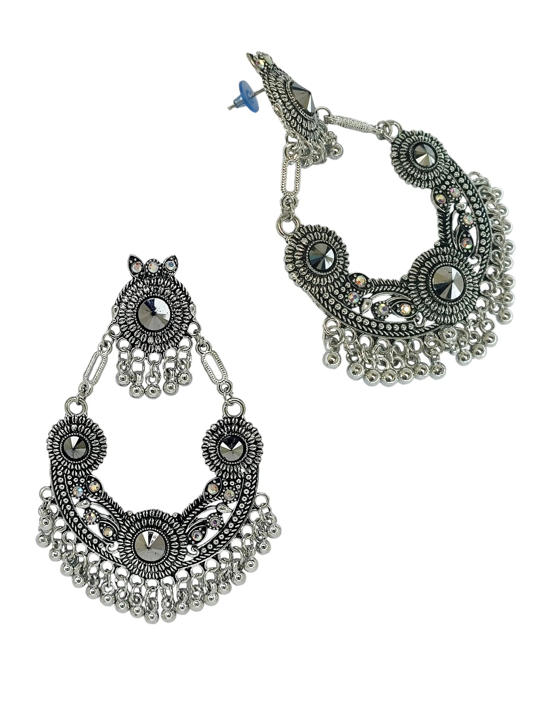 Silver Oxidized CZ Stone Drop Earrings