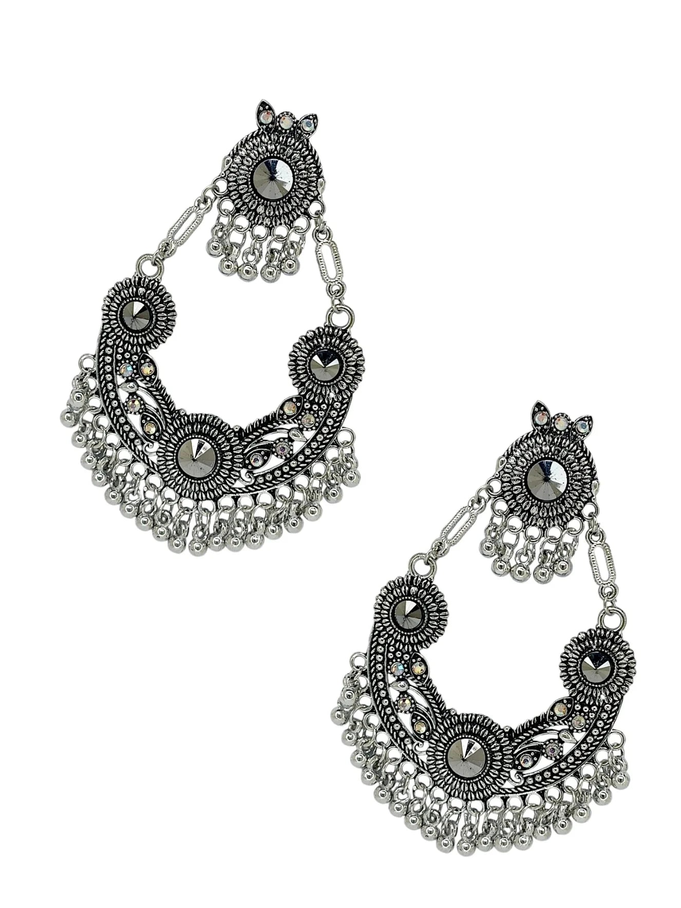 Silver Oxidized CZ Stone Drop Earrings