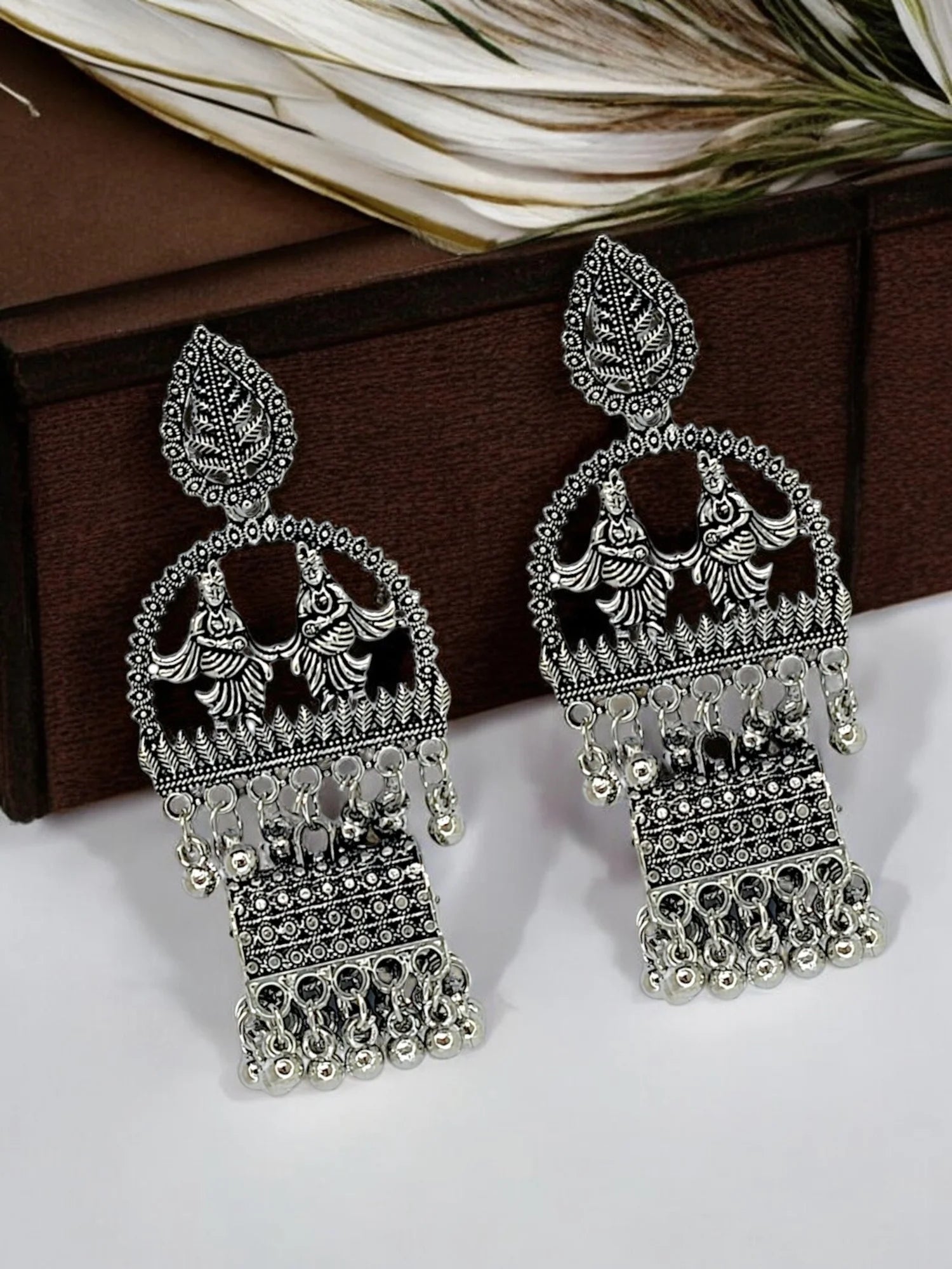 Silver Oxidized RadhaKrishna Drop Earrings