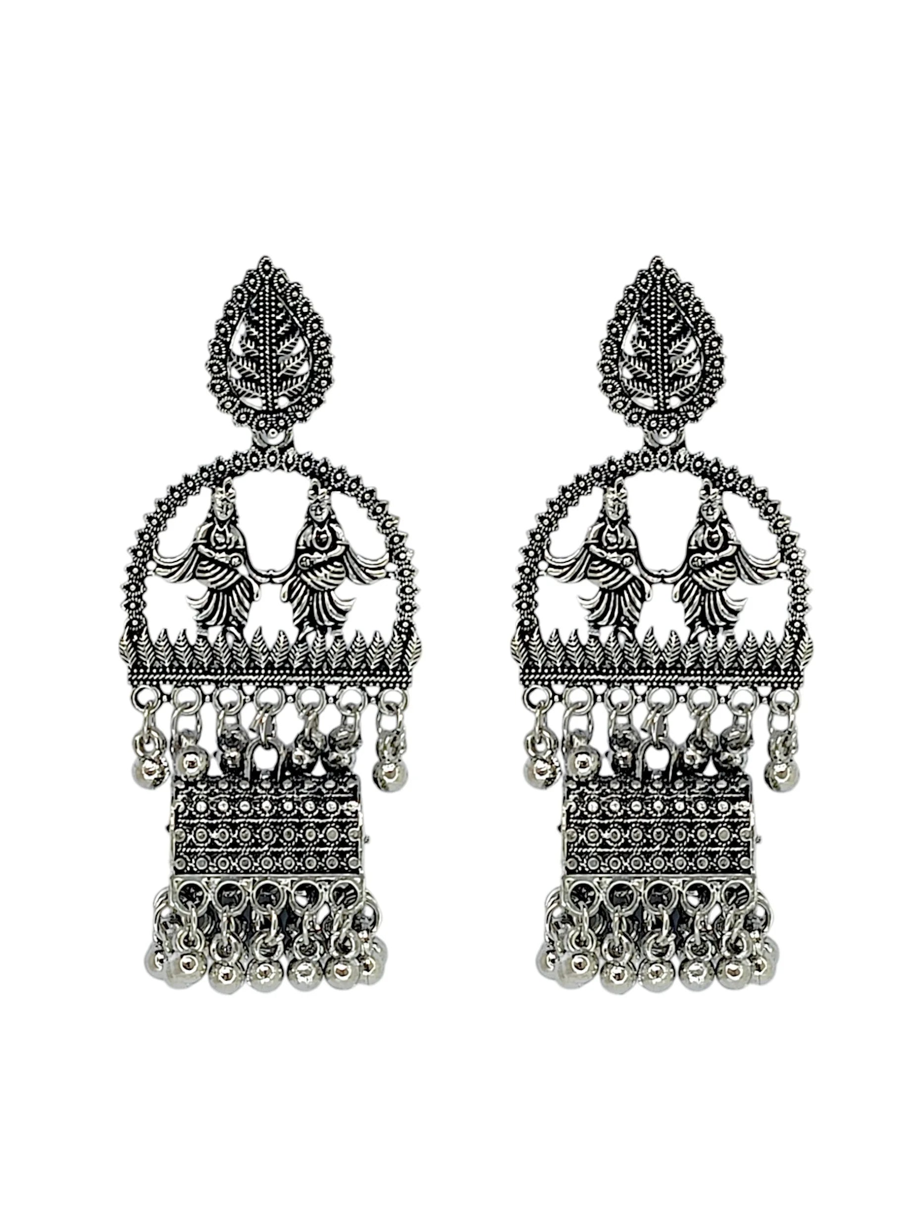 Silver Oxidized RadhaKrishna Drop Earrings