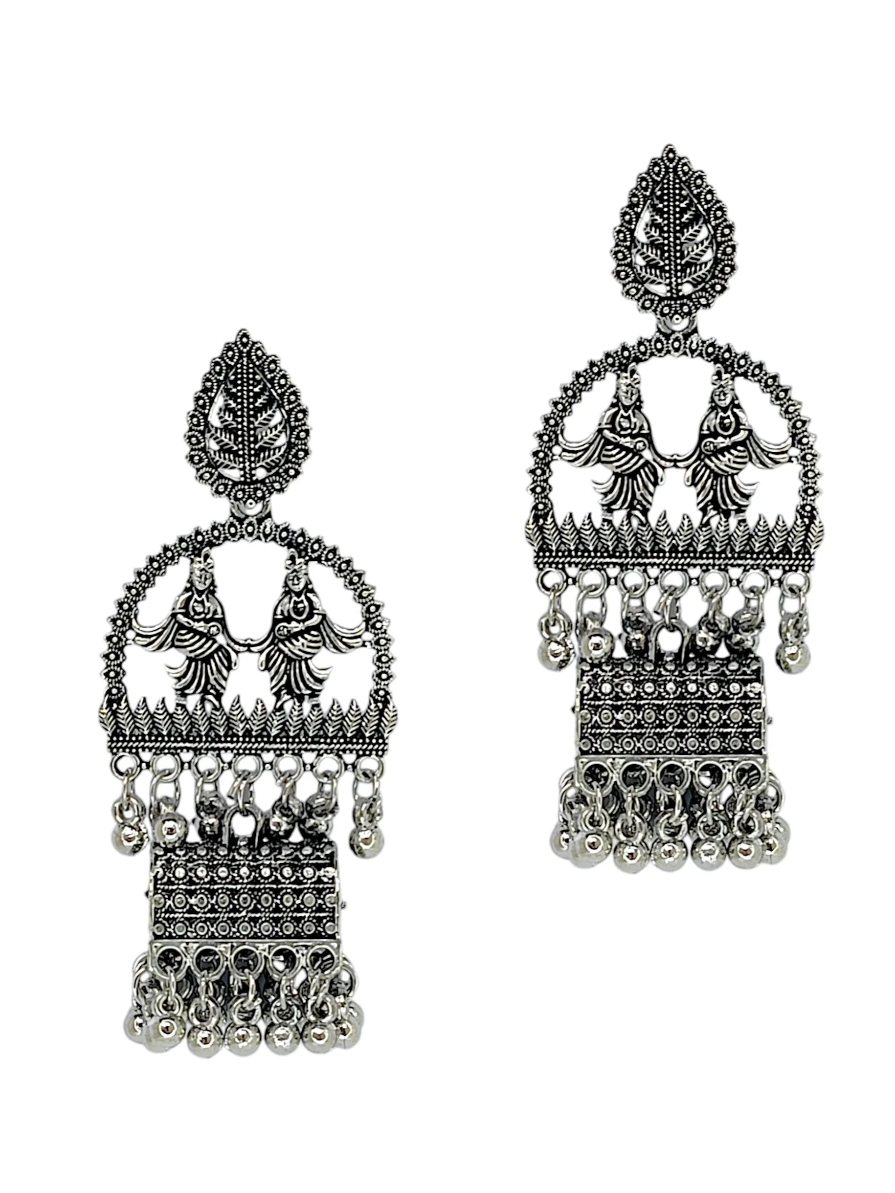 Silver Oxidized RadhaKrishna Drop Earrings