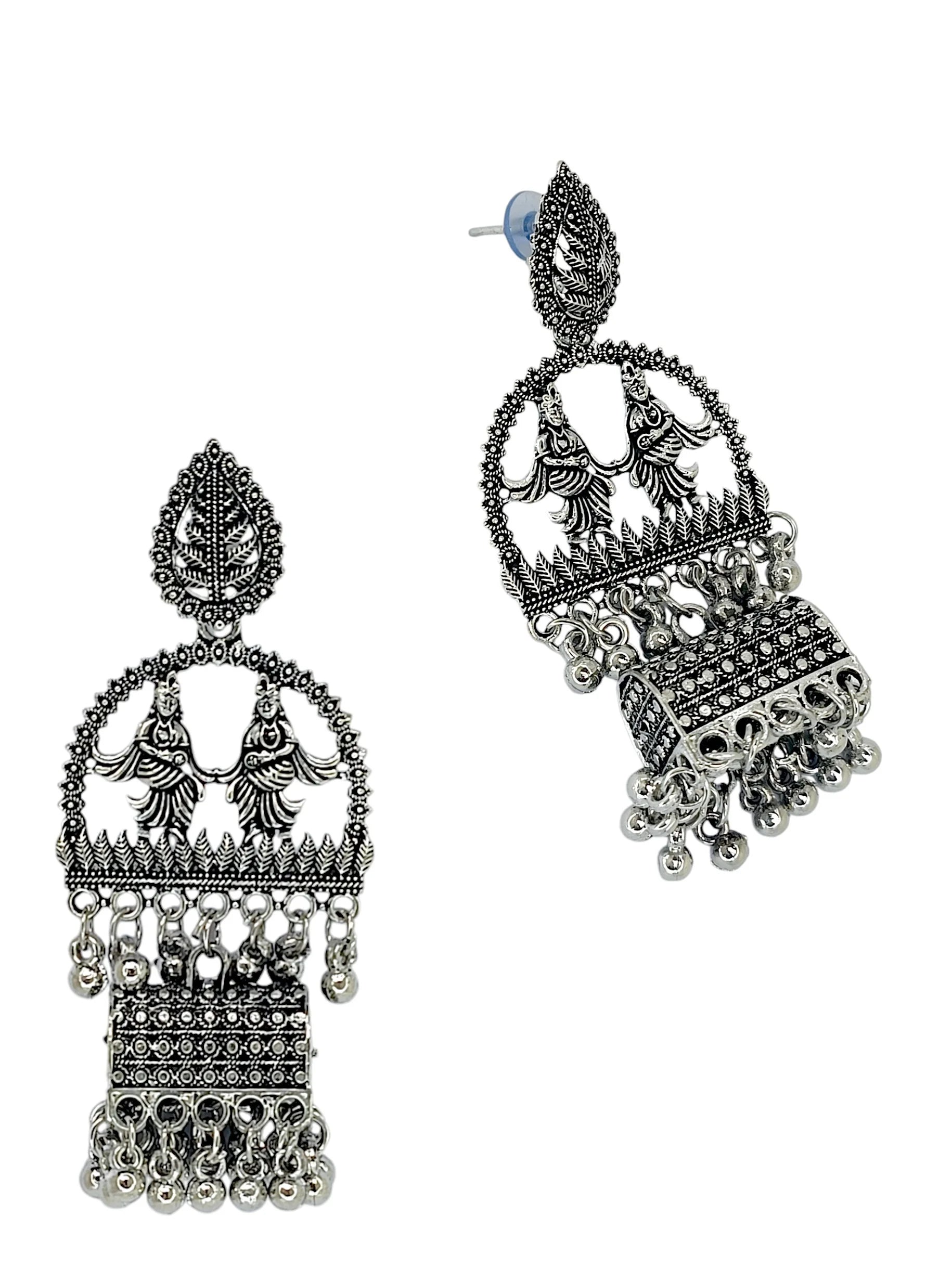 Silver Oxidized RadhaKrishna Drop Earrings