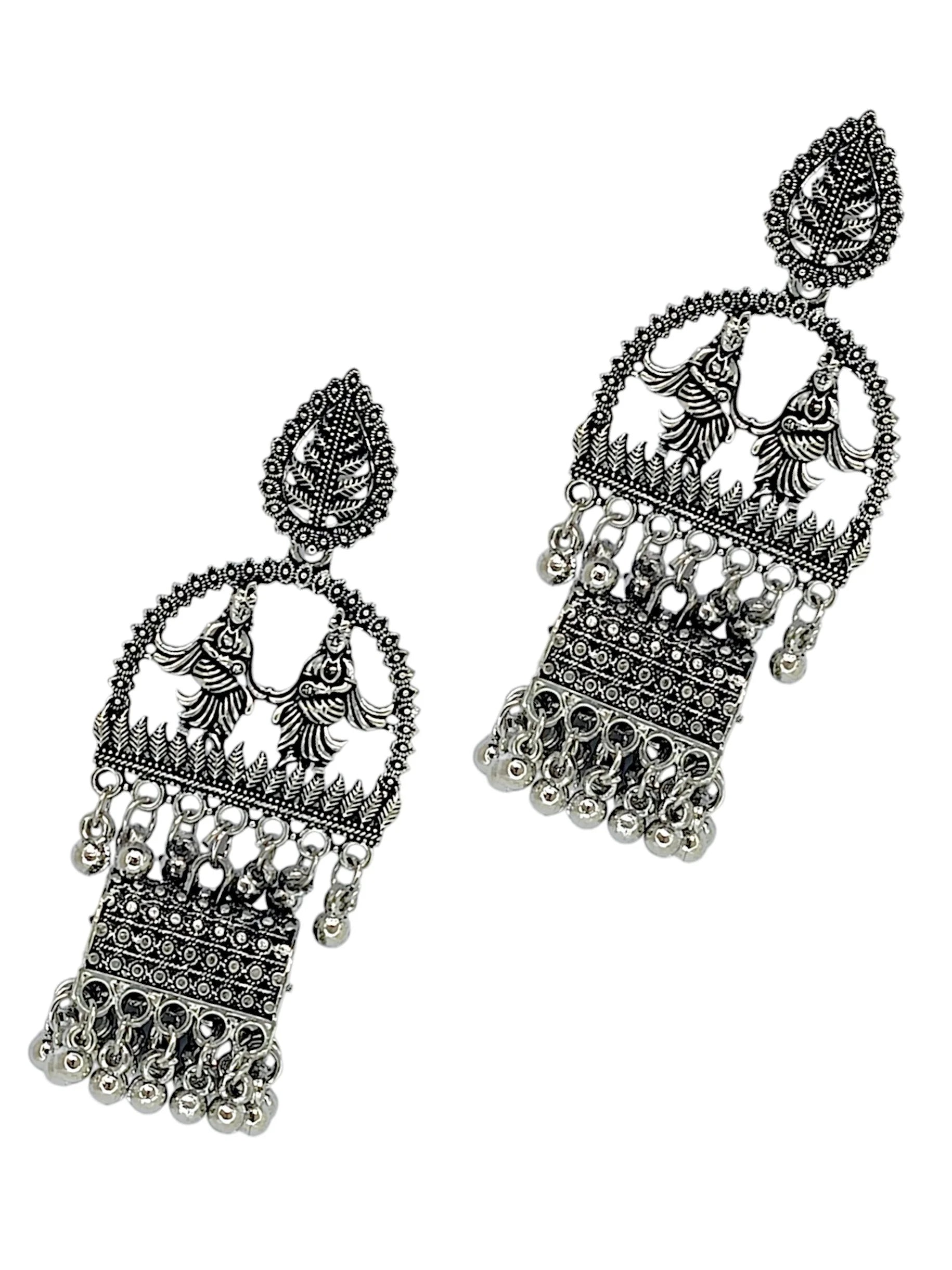Silver Oxidized RadhaKrishna Drop Earrings