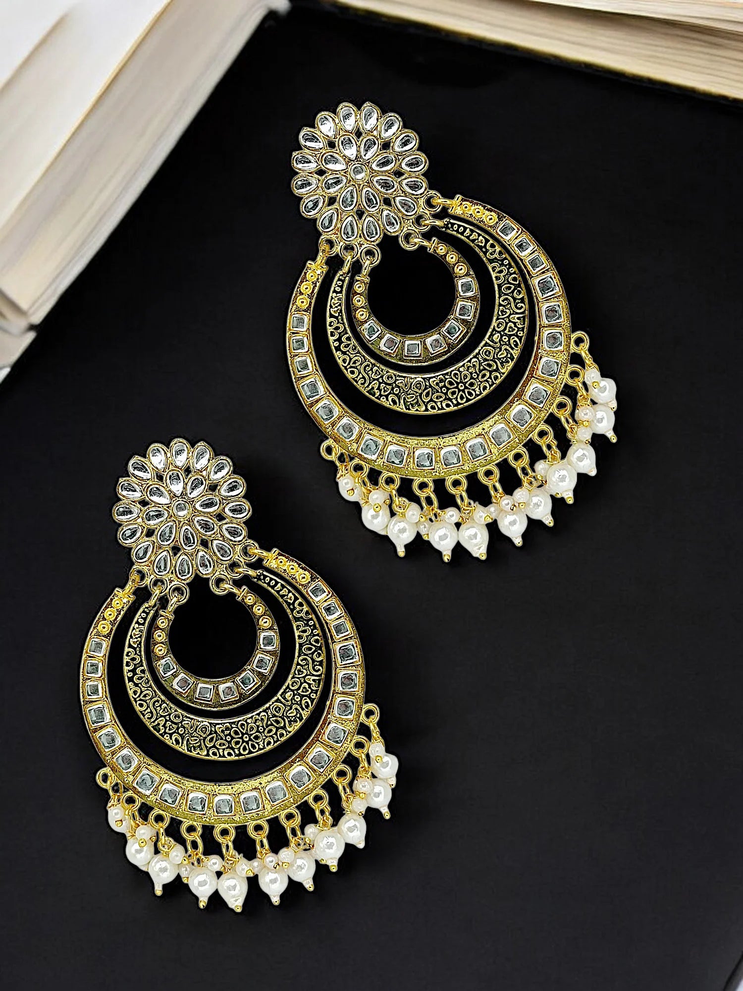 Gold Plated Kundan Chandbali Earrings