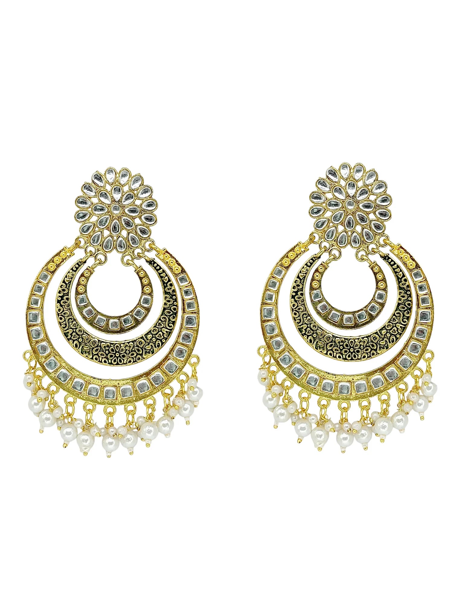 Gold Plated Kundan Chandbali Earrings