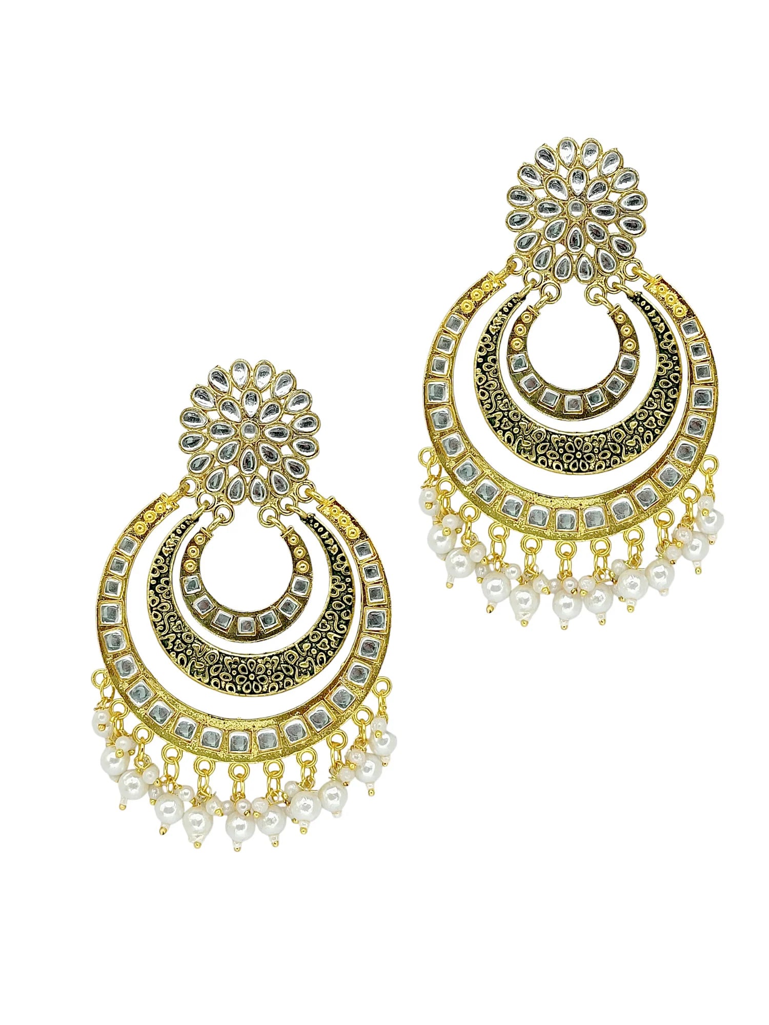 Gold Plated Kundan Chandbali Earrings