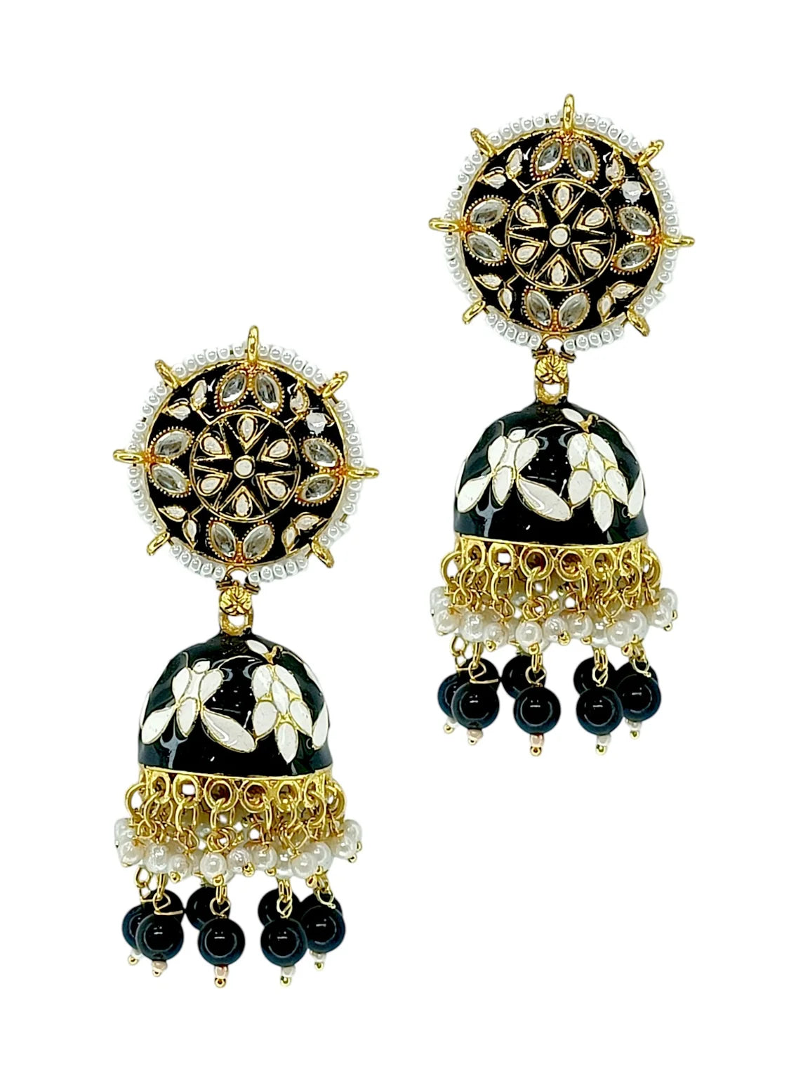 Black Meenakari Kundan Jhumka Earrings