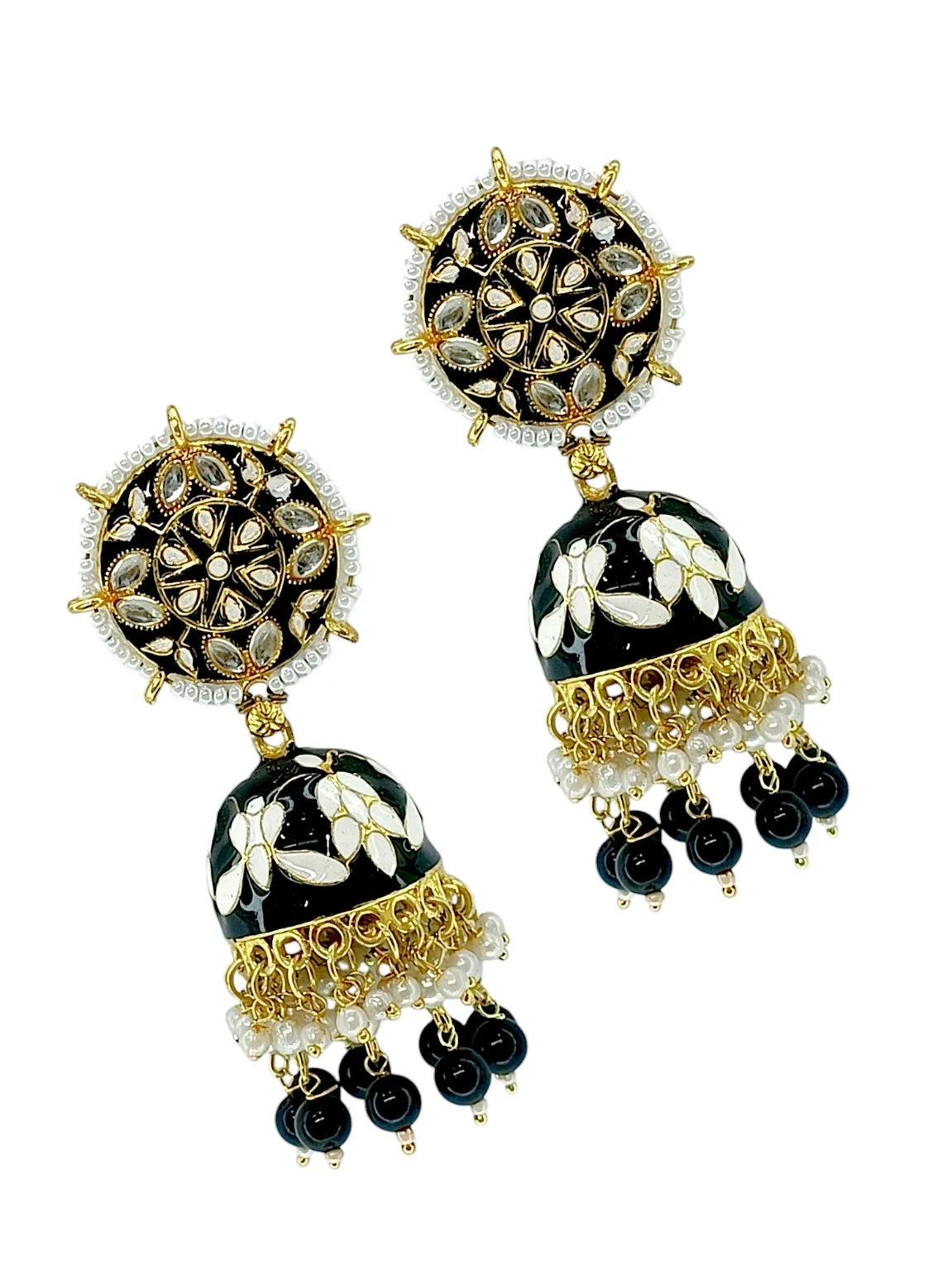 Black Meenakari Kundan Jhumka Earrings