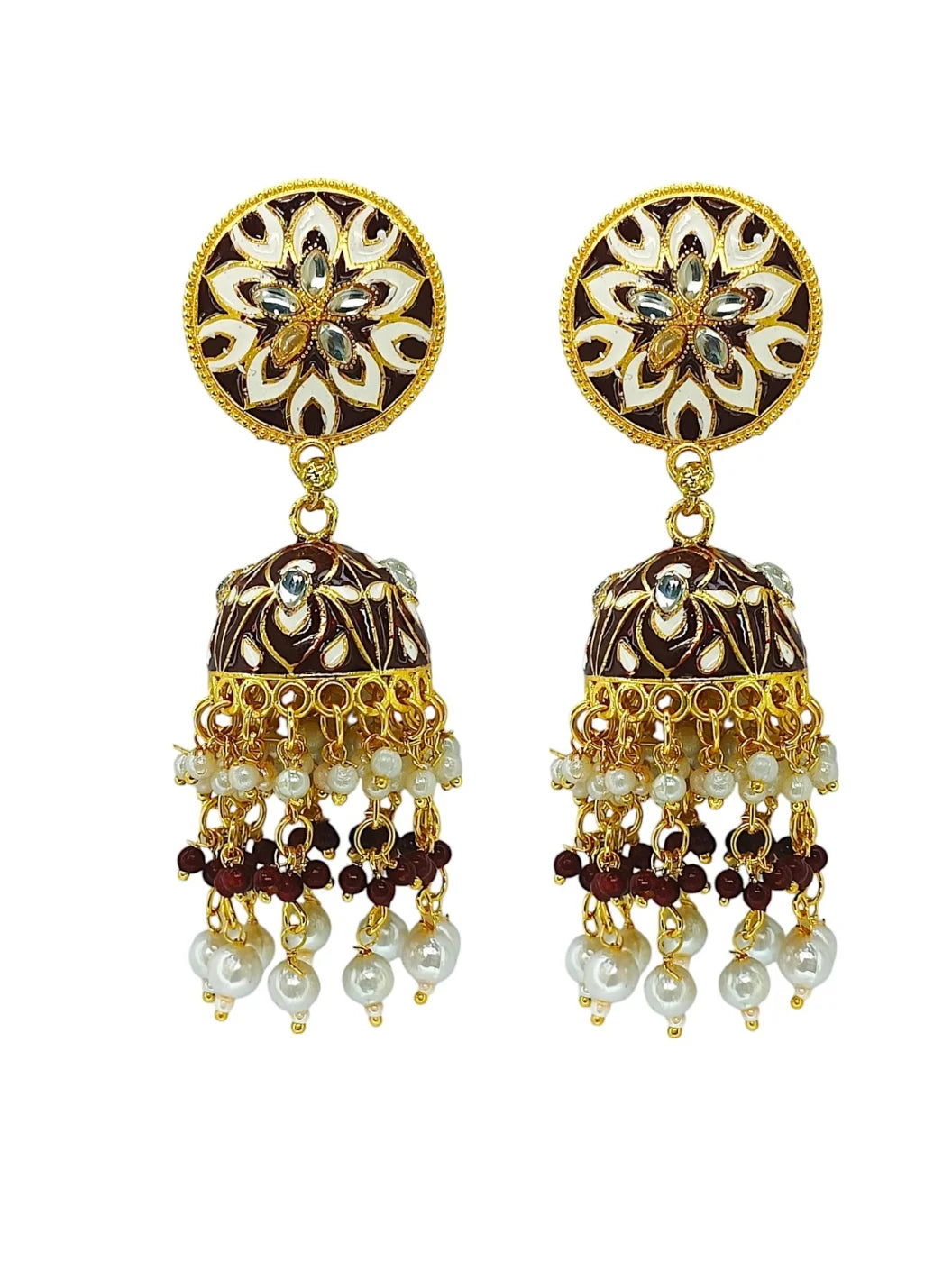 Maroon Meenakari Jhumka Earrings
