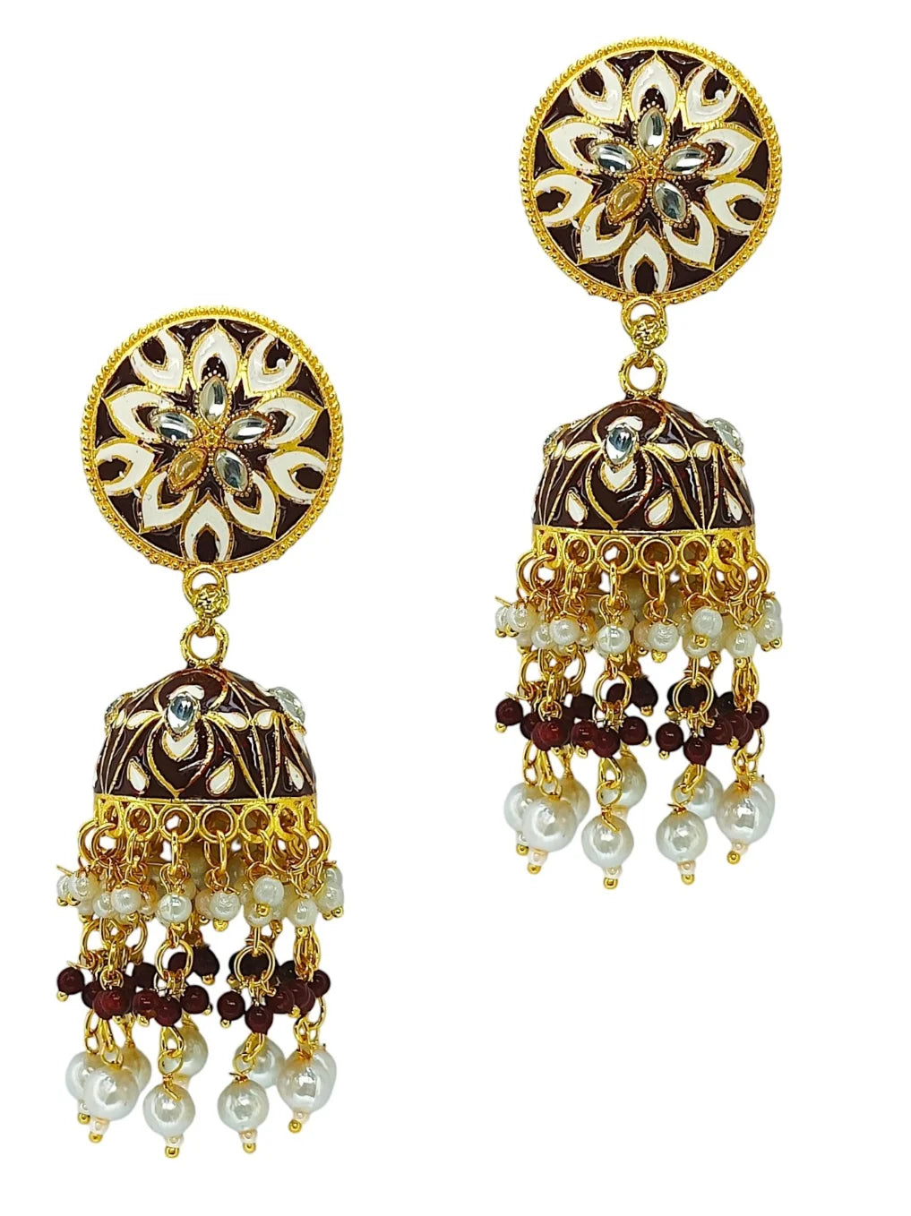 Maroon Meenakari Jhumka Earrings