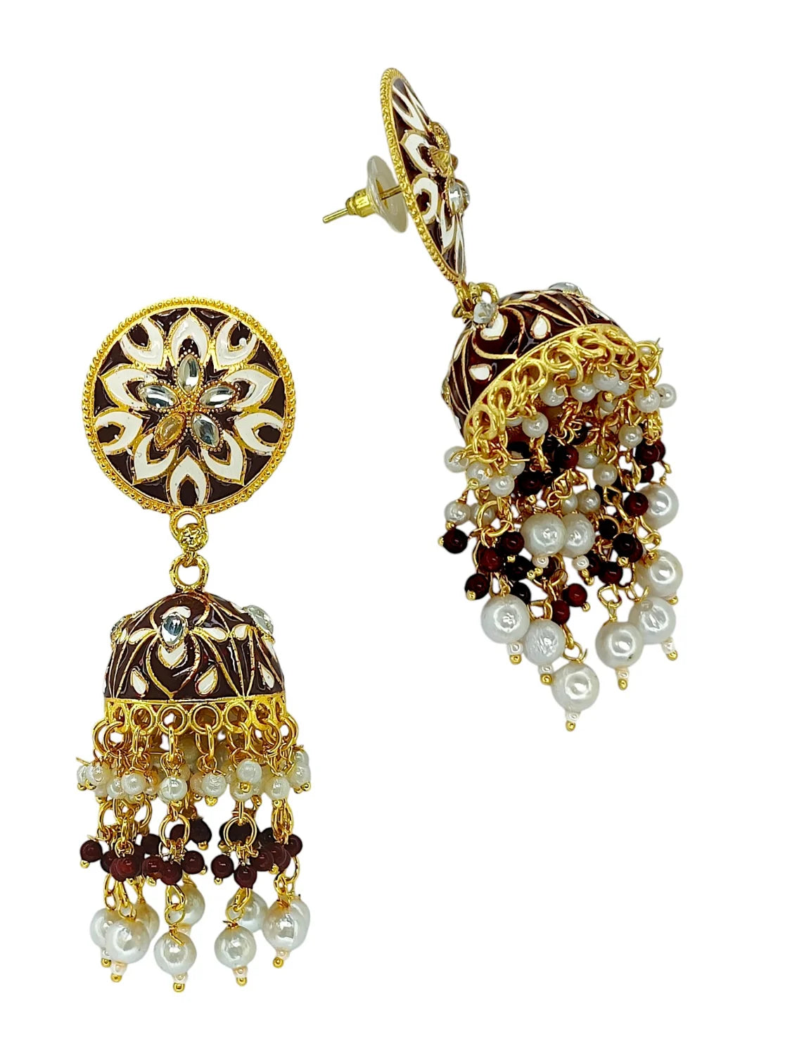 Maroon Meenakari Jhumka Earrings