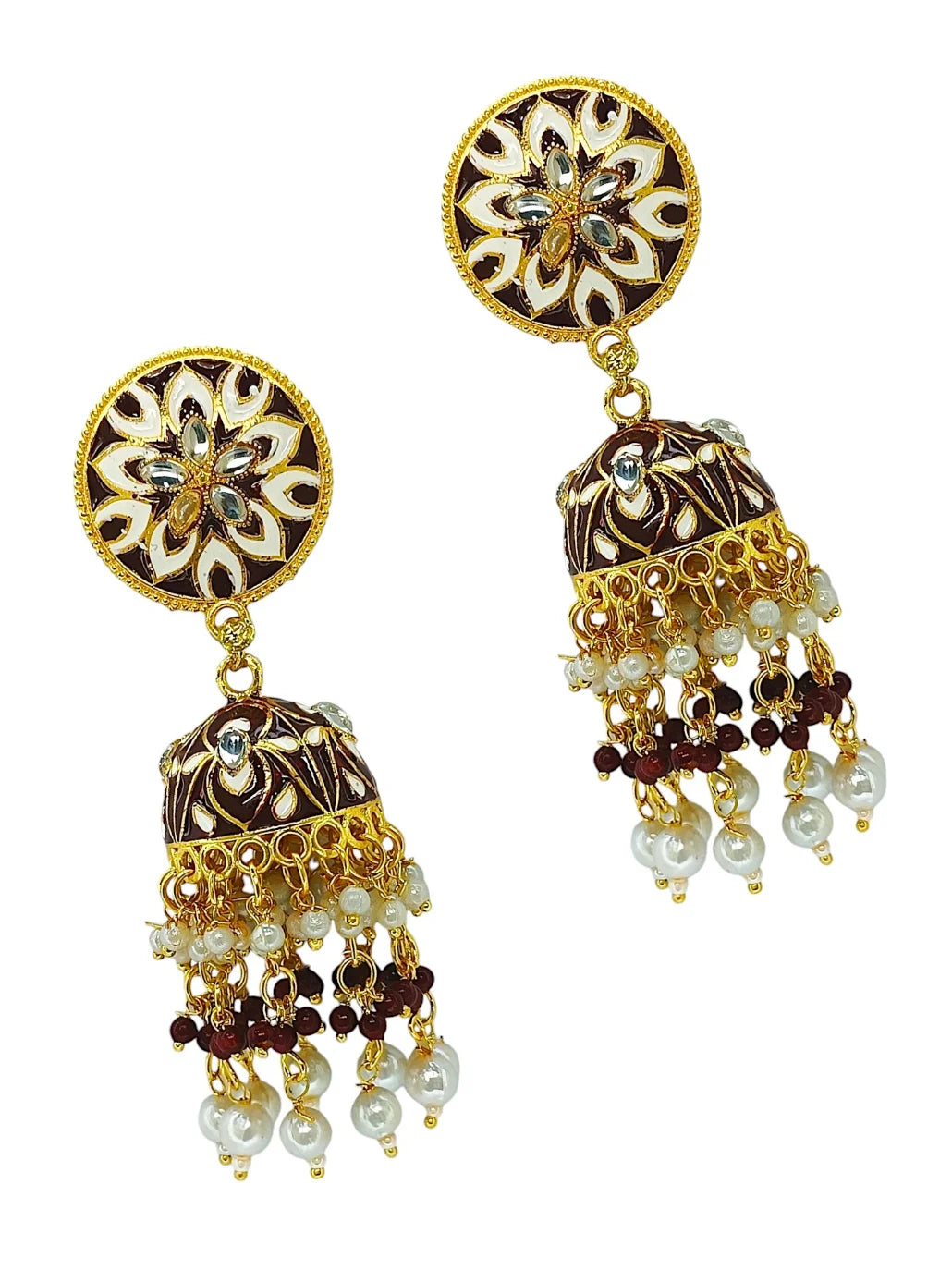 Maroon Meenakari Jhumka Earrings