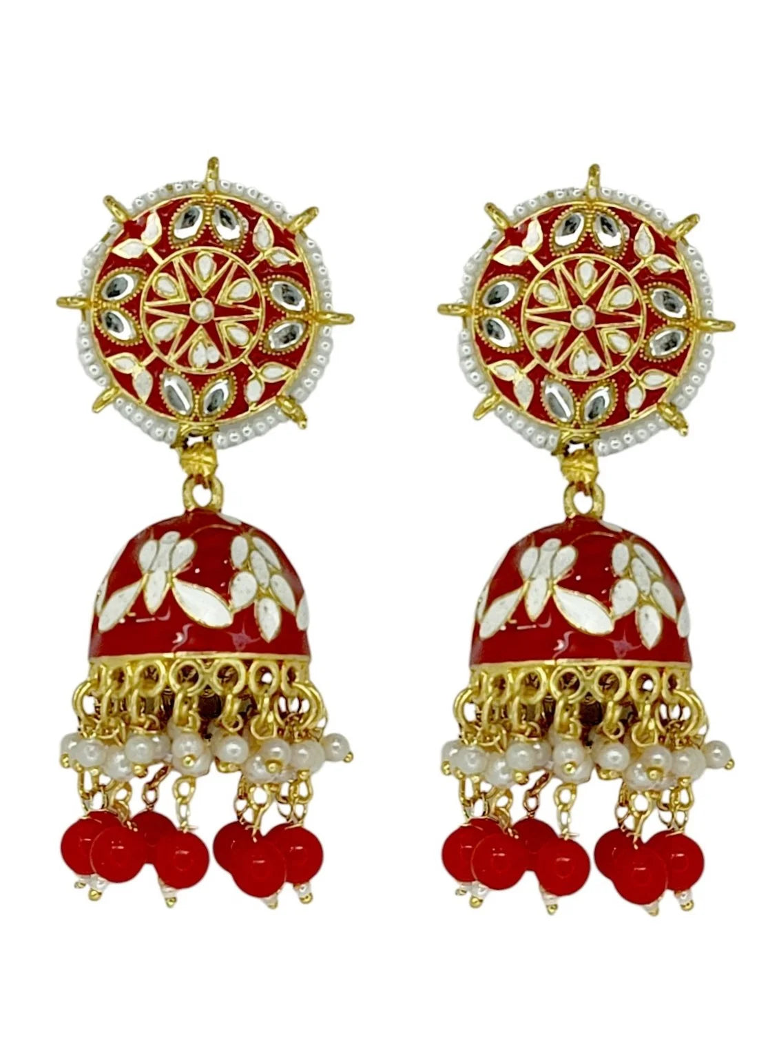 Red Meenakari Jhumka Earrings