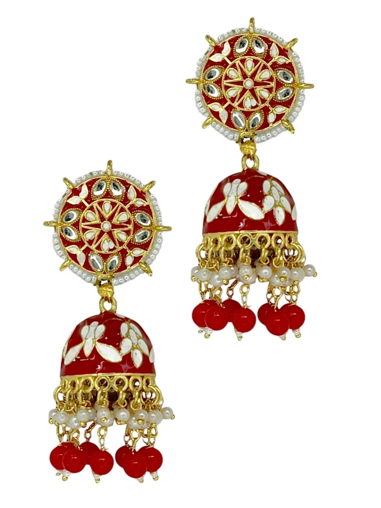 Red Meenakari Jhumka Earrings