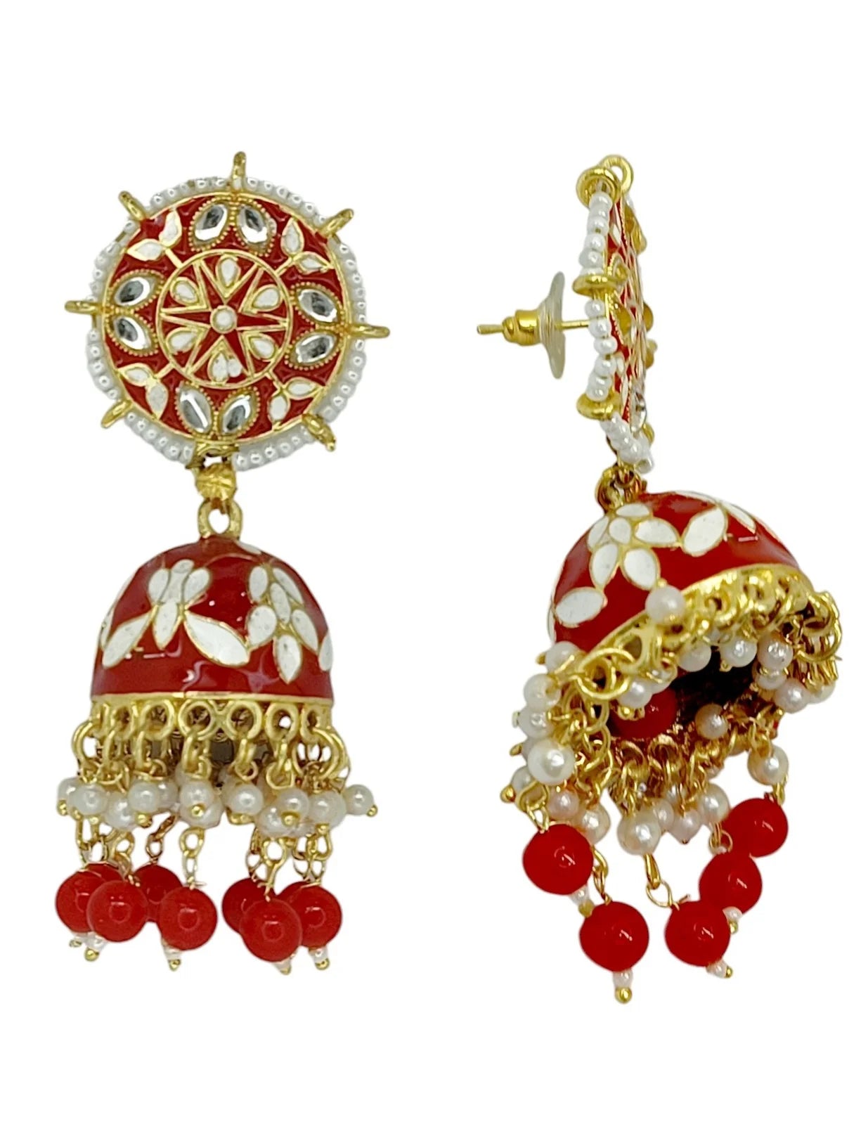 Red Meenakari Jhumka Earrings