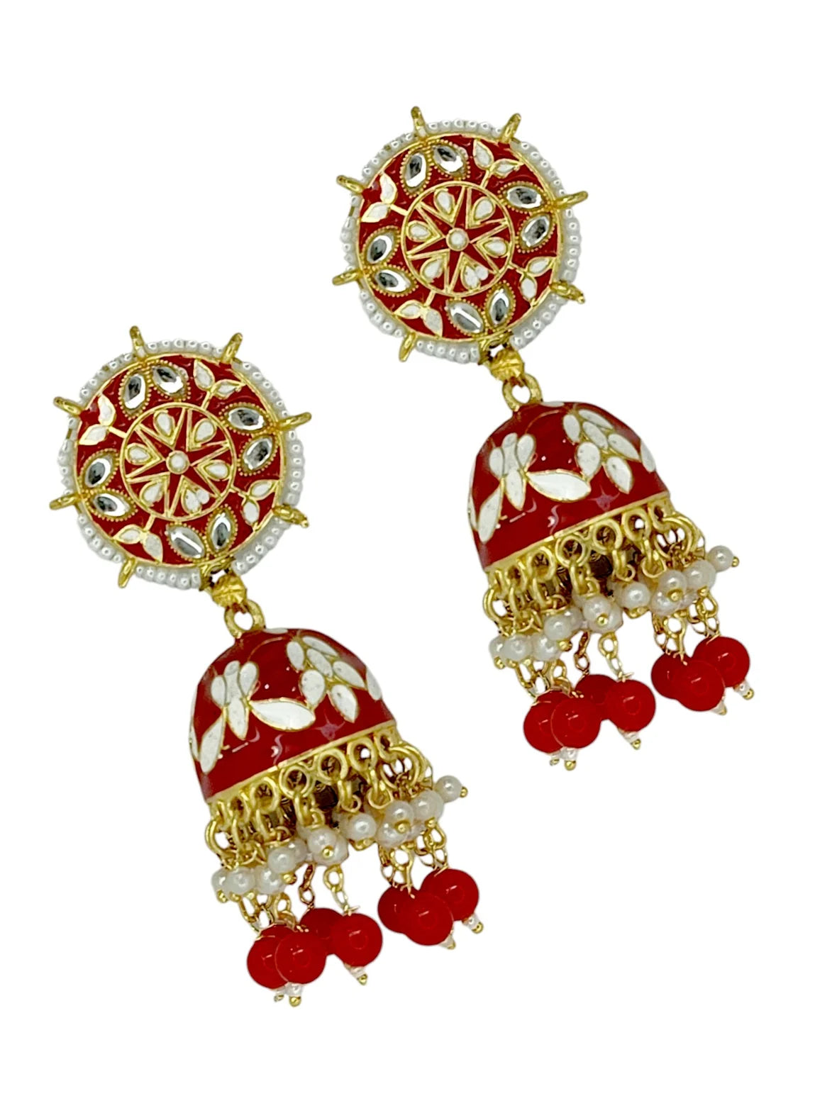 Red Meenakari Jhumka Earrings