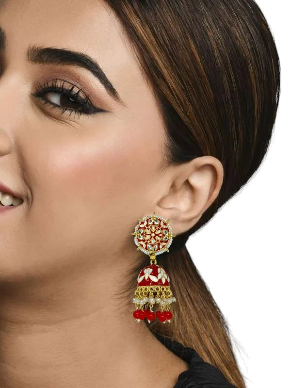 Red Meenakari Jhumka Earrings