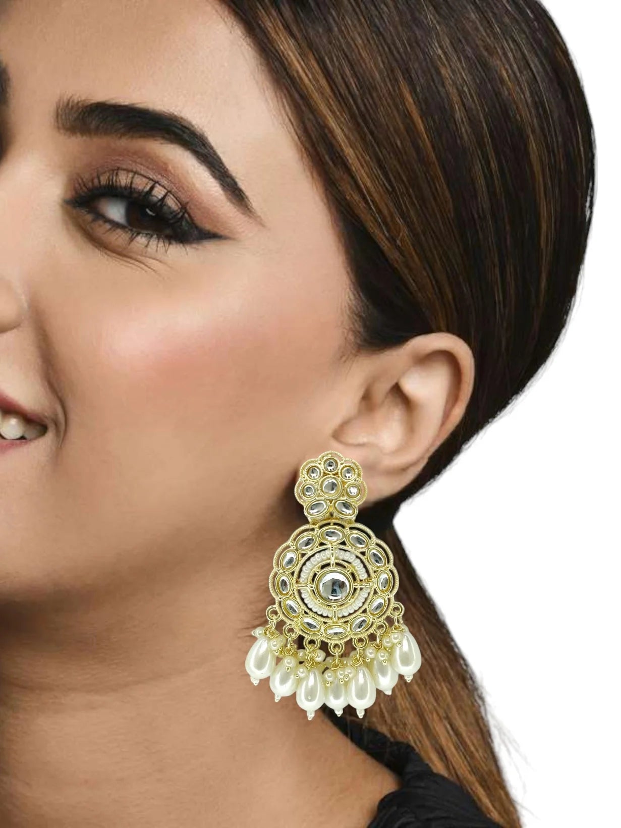 Gold Plated Circular Kundan Earrings