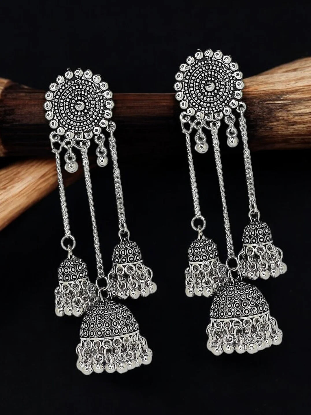 Silver Oxidized  Long Jhumka Earrings
