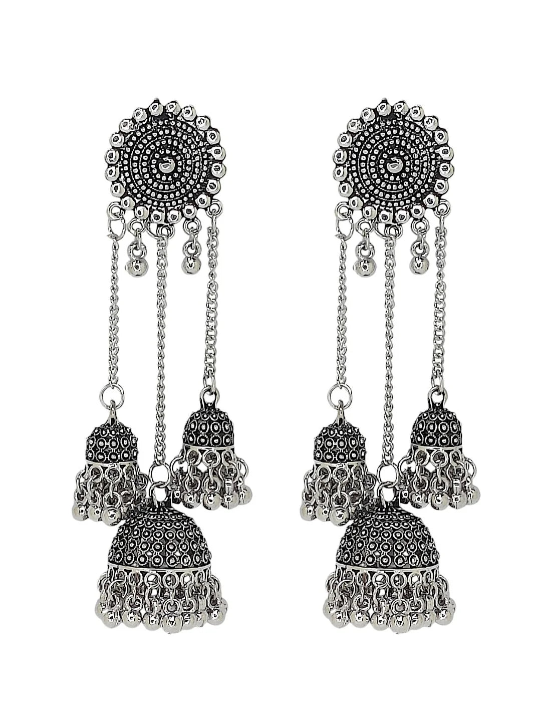 Silver Oxidized  Long Jhumka Earrings