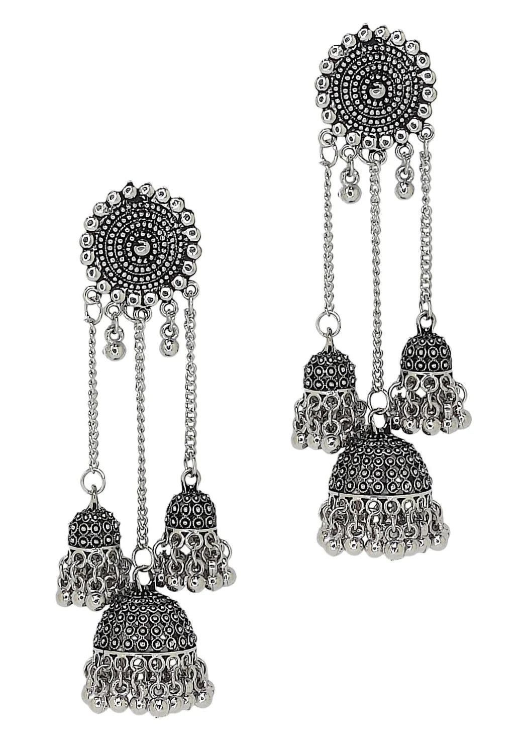 Silver Oxidized  Long Jhumka Earrings