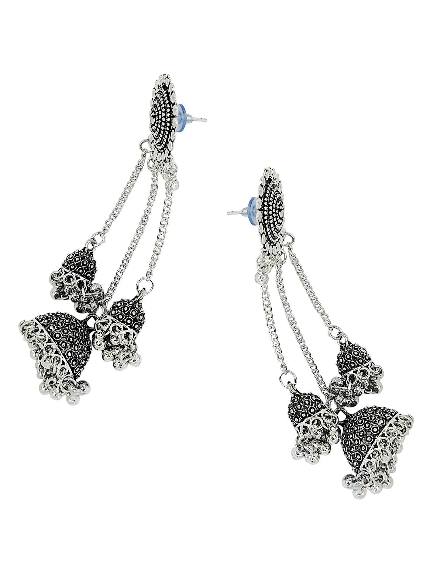 Silver Oxidized  Long Jhumka Earrings
