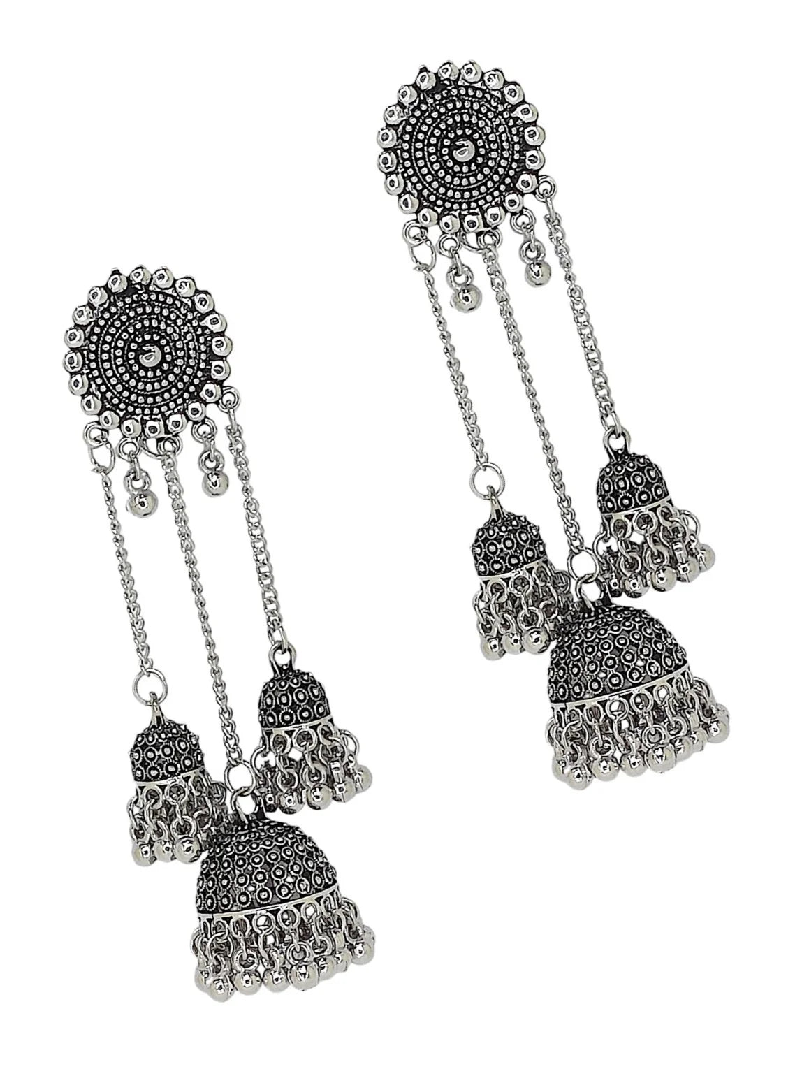 Silver Oxidized  Long Jhumka Earrings
