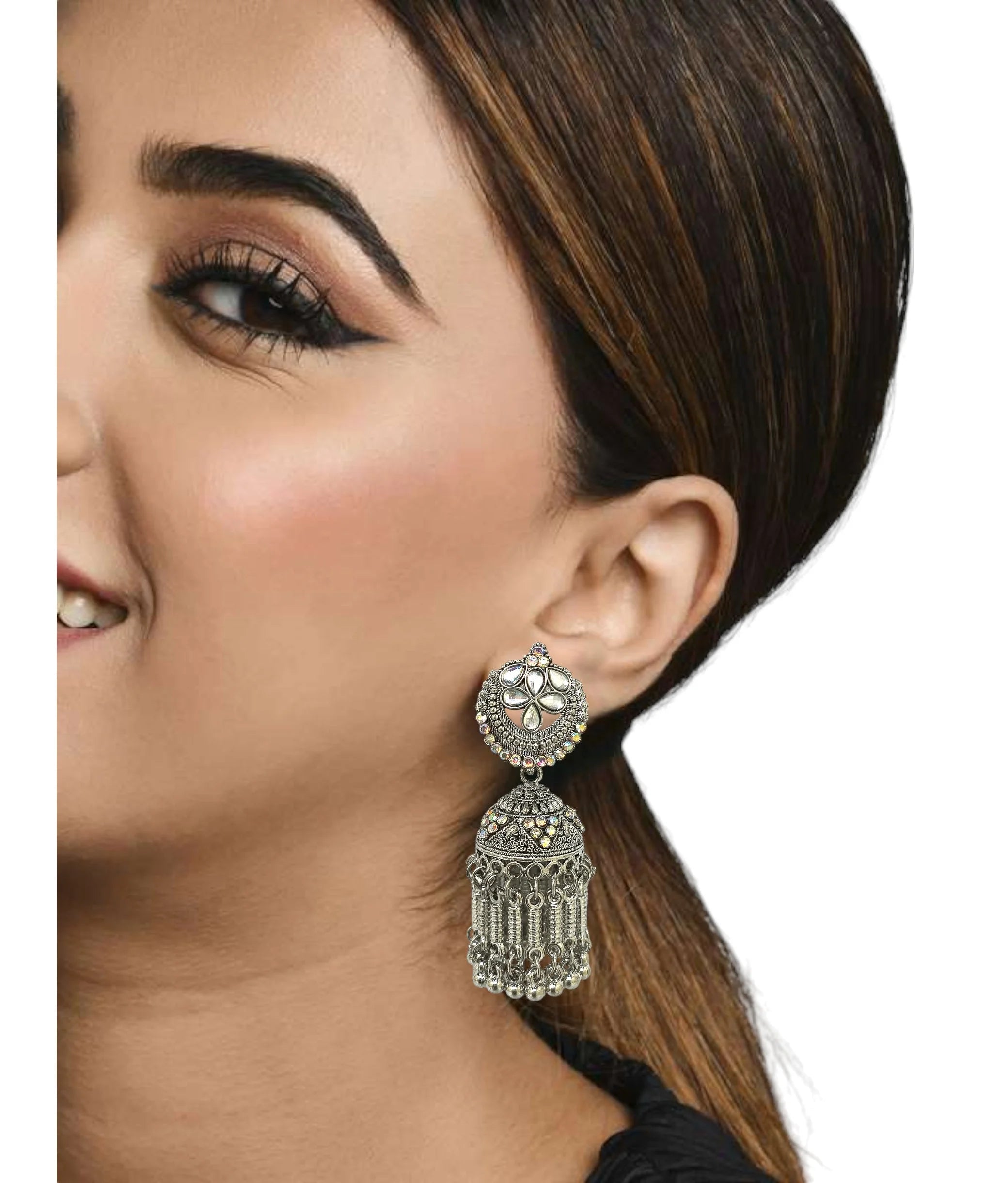 Silver Oxidized Jhumka Earrings