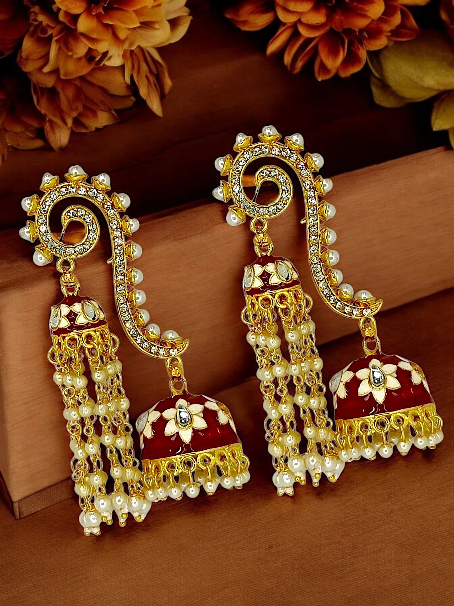 Maroon Meenakari Jhumka Earrings