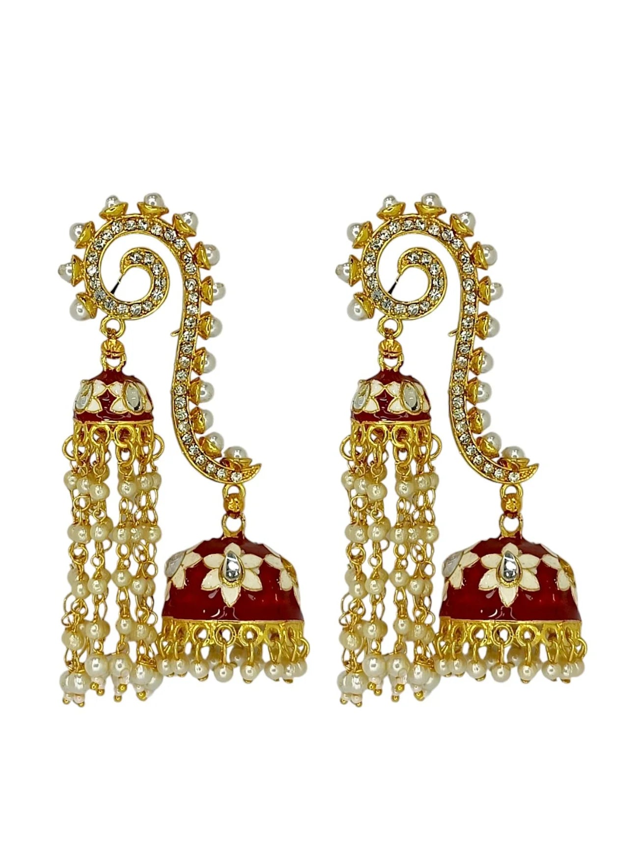 Maroon Meenakari Jhumka Earrings