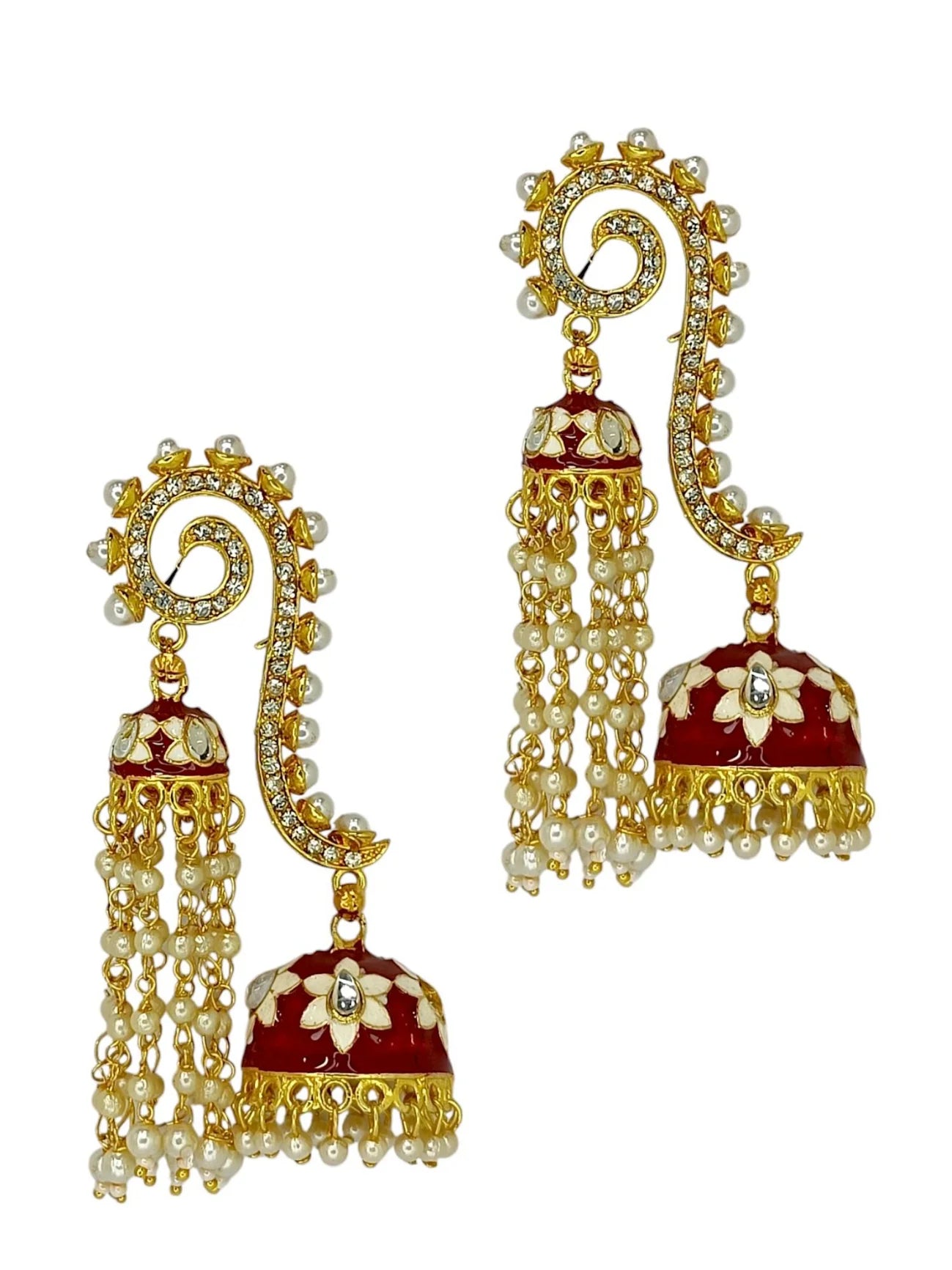 Maroon Meenakari Jhumka Earrings