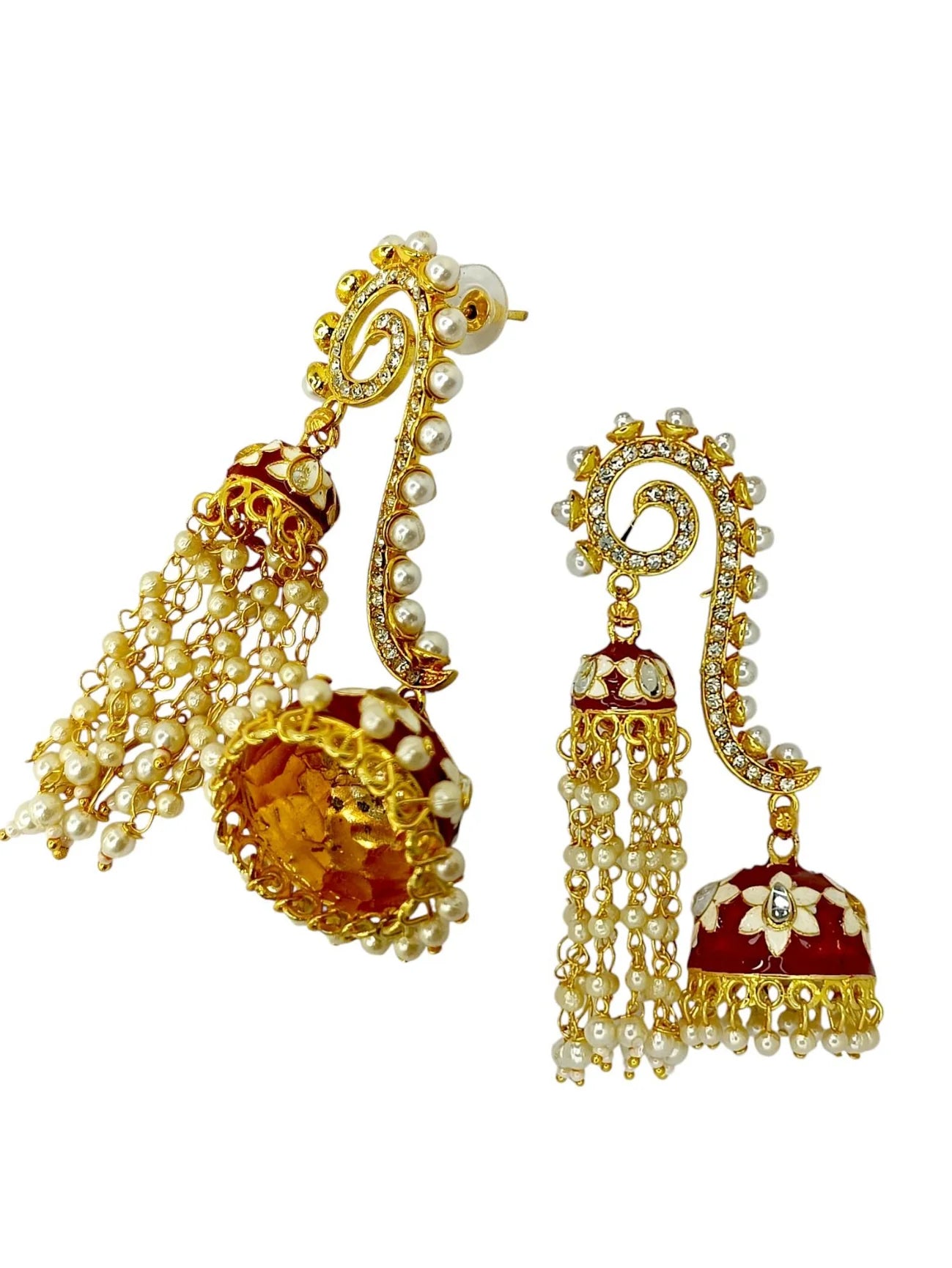 Maroon Meenakari Jhumka Earrings