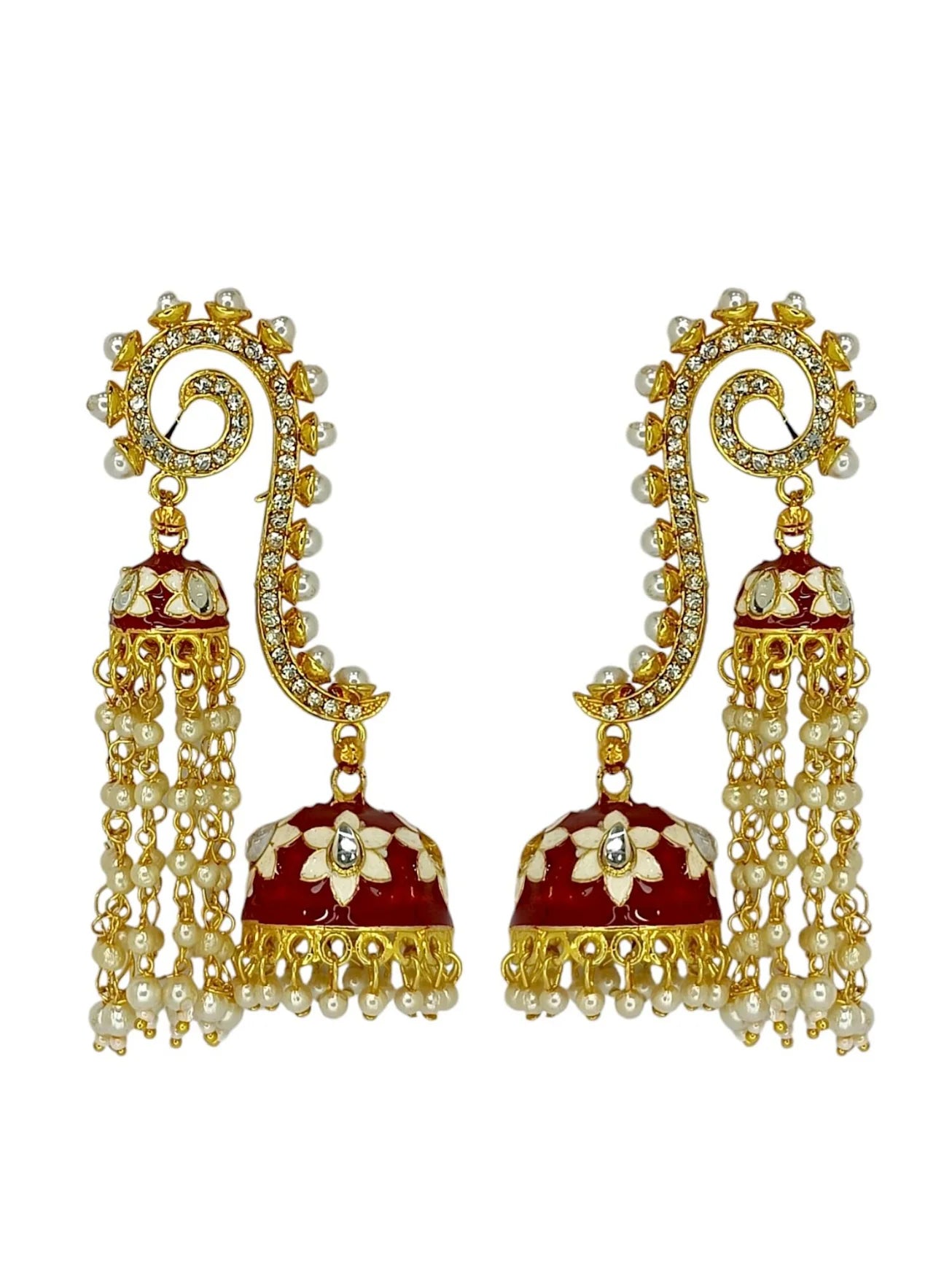 Maroon Meenakari Jhumka Earrings