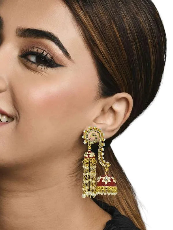 Maroon Meenakari Jhumka Earrings