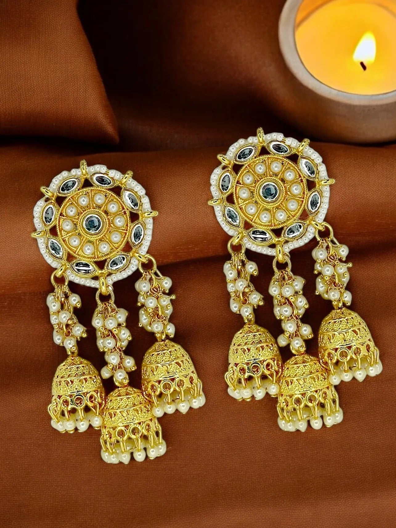 Gold Plated Kundan Jhumka Earrings