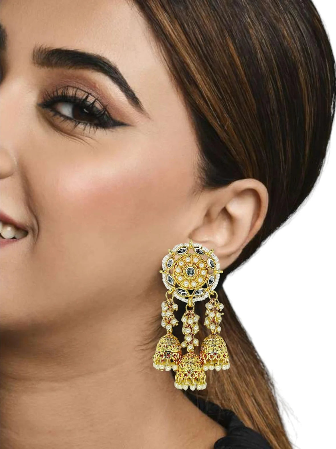 Gold Plated Kundan Jhumka Earrings