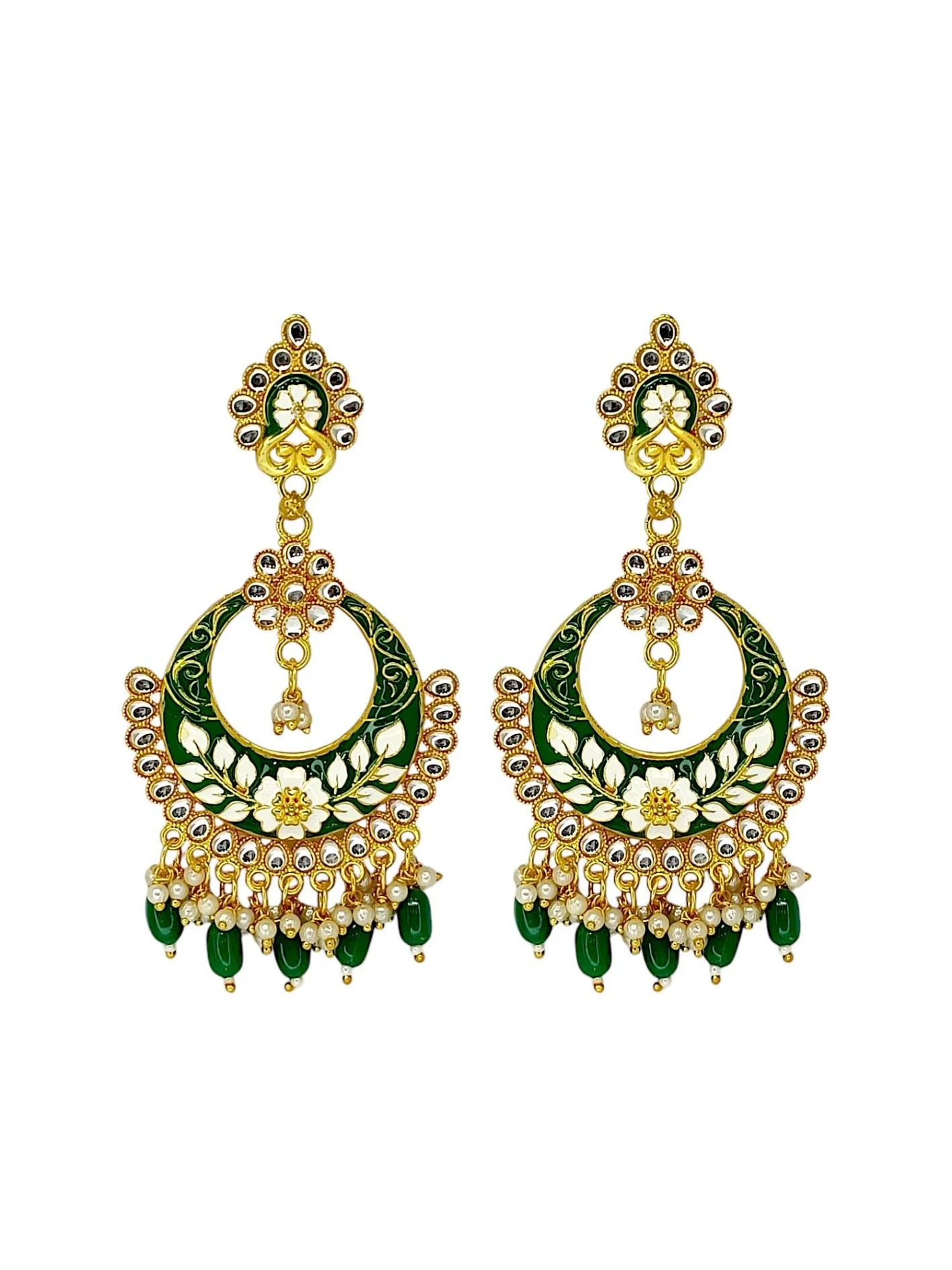 Green Meenakari Chandbali Earrings