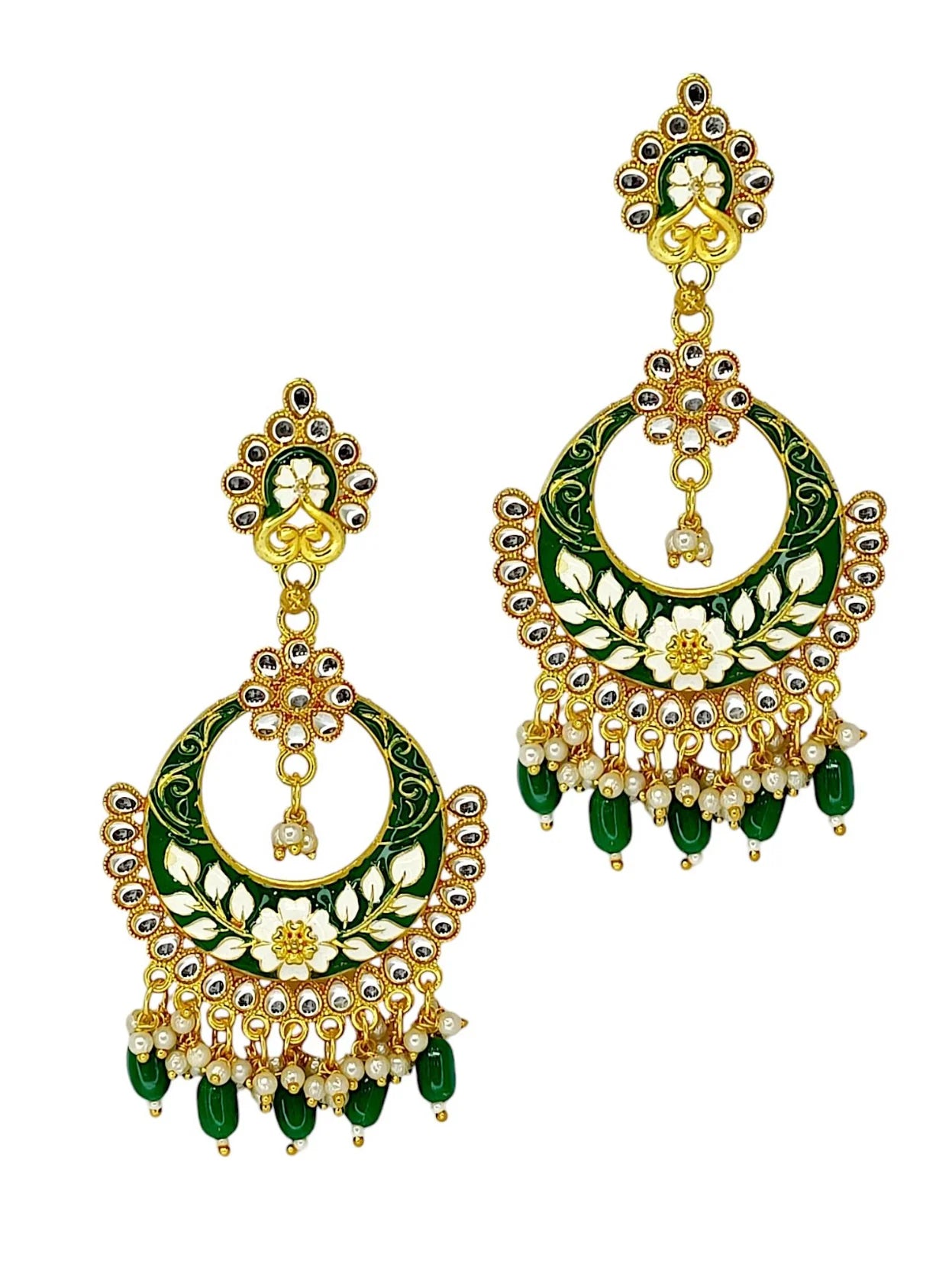 Green Meenakari Chandbali Earrings