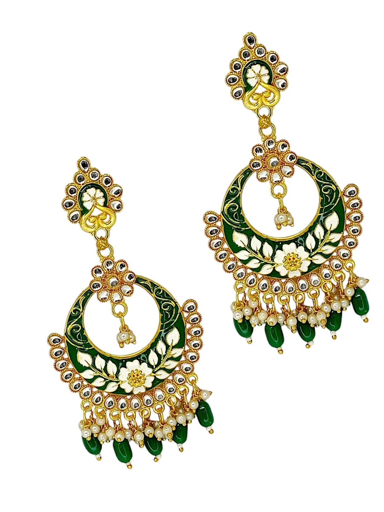 Green Meenakari Chandbali Earrings