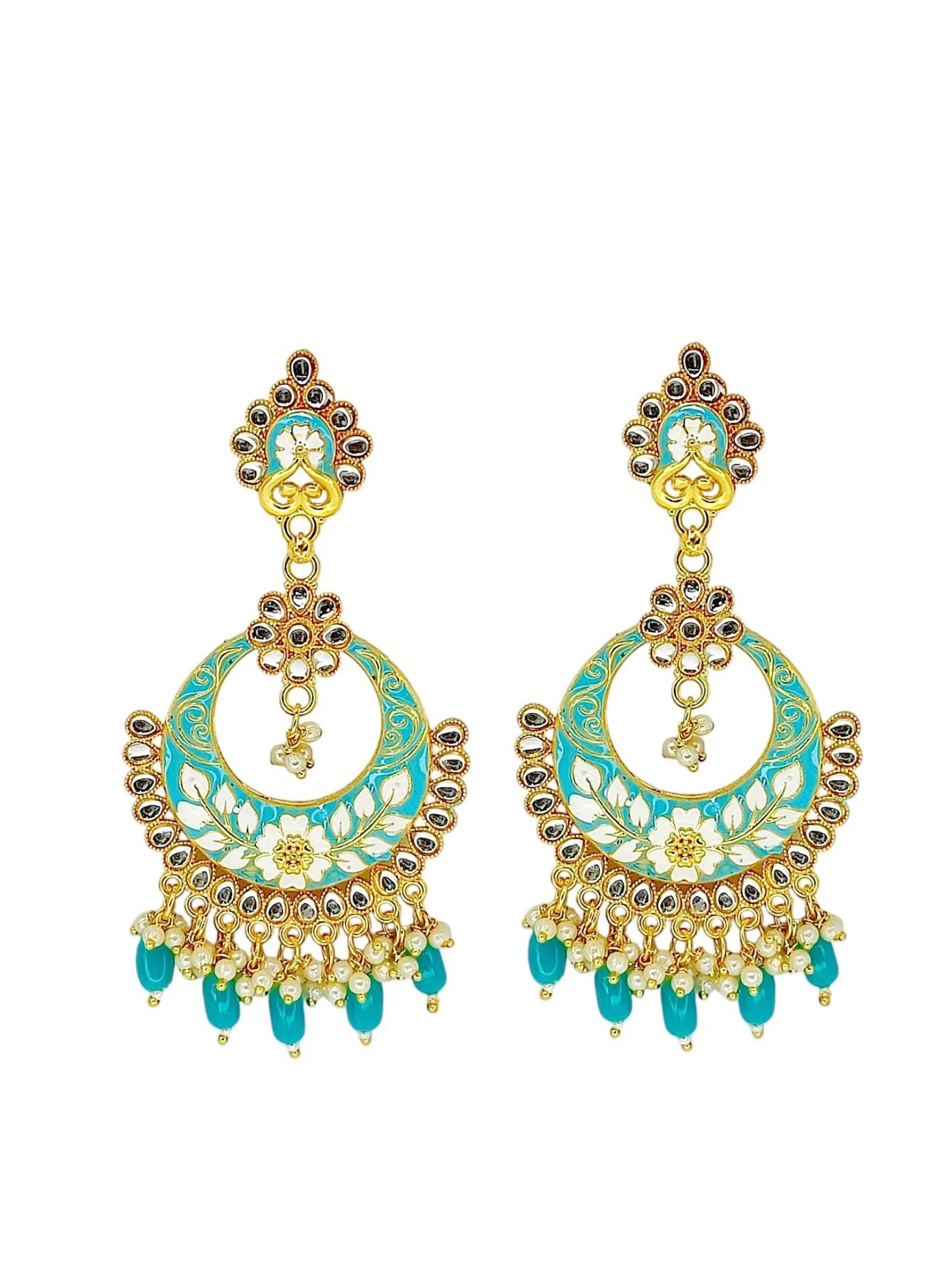 Sky Blue Meenakari Chandbali Earrings