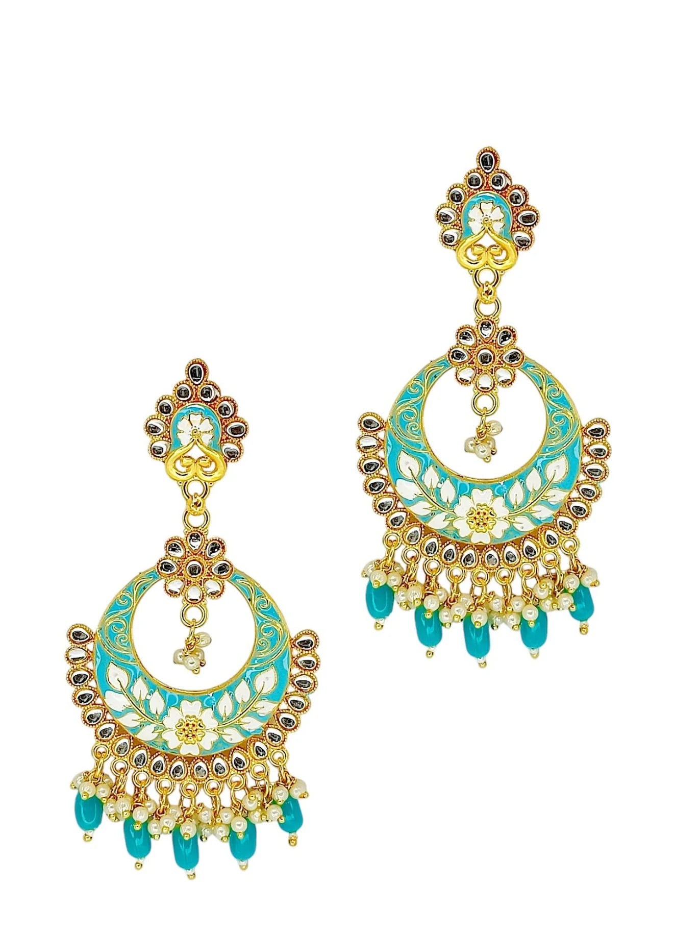 Sky Blue Meenakari Chandbali Earrings