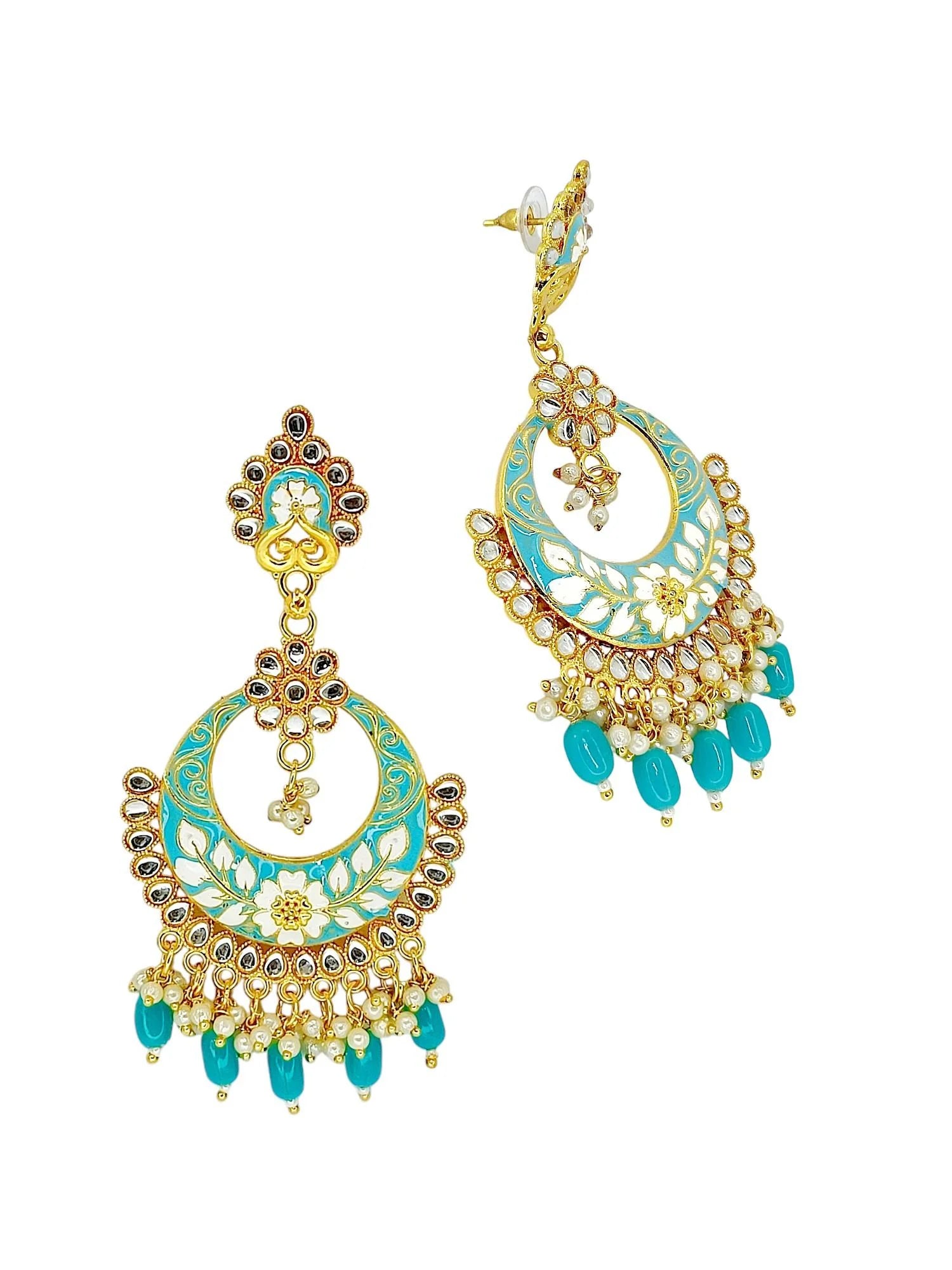 Sky Blue Meenakari Chandbali Earrings