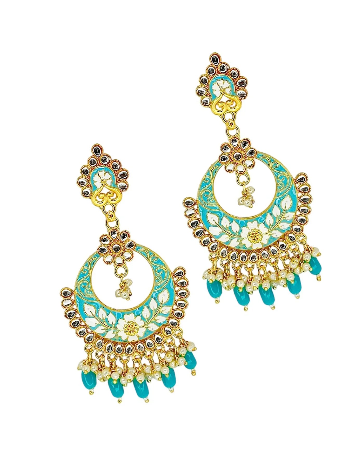 Sky Blue Meenakari Chandbali Earrings
